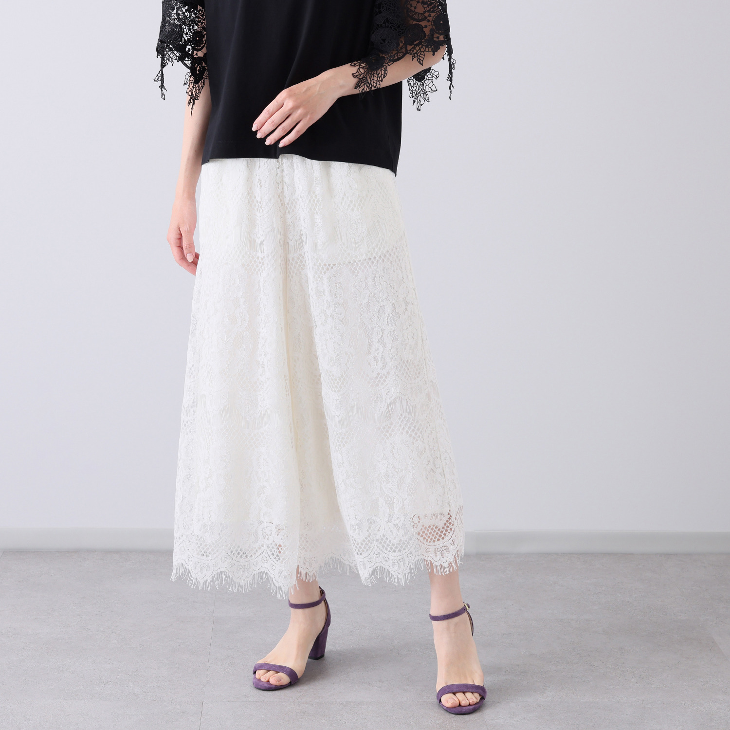 スカラー オリジナル モティーフレース ワイドパンツ- ショップチャンネル