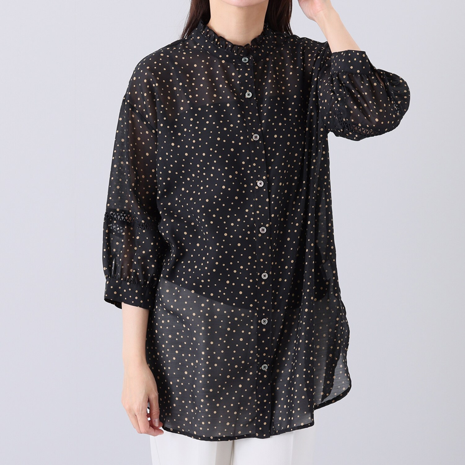 ダジュール ドットプリント ロングブラウス