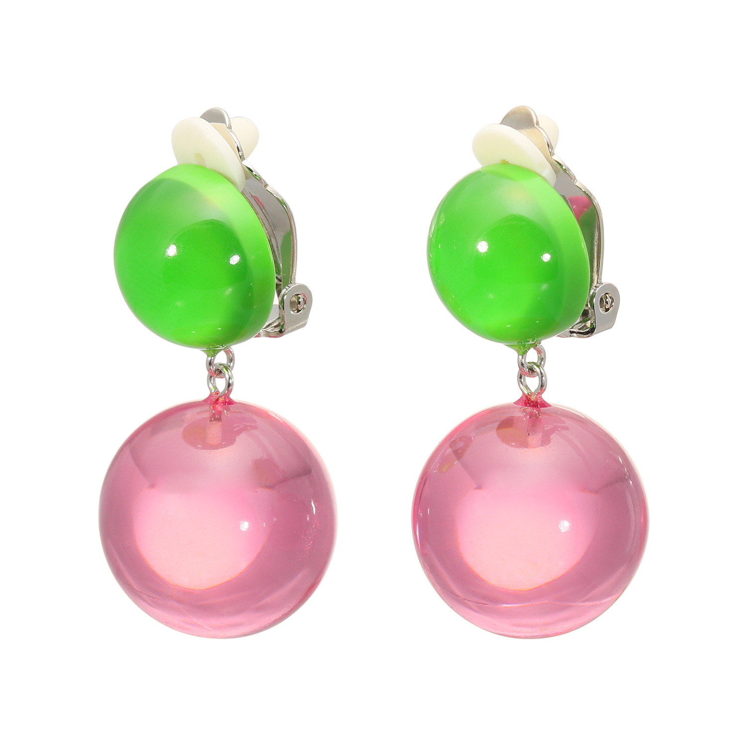 シスカ グリーン＆ ピンクレジン 丸玉 イヤリング／ピアス