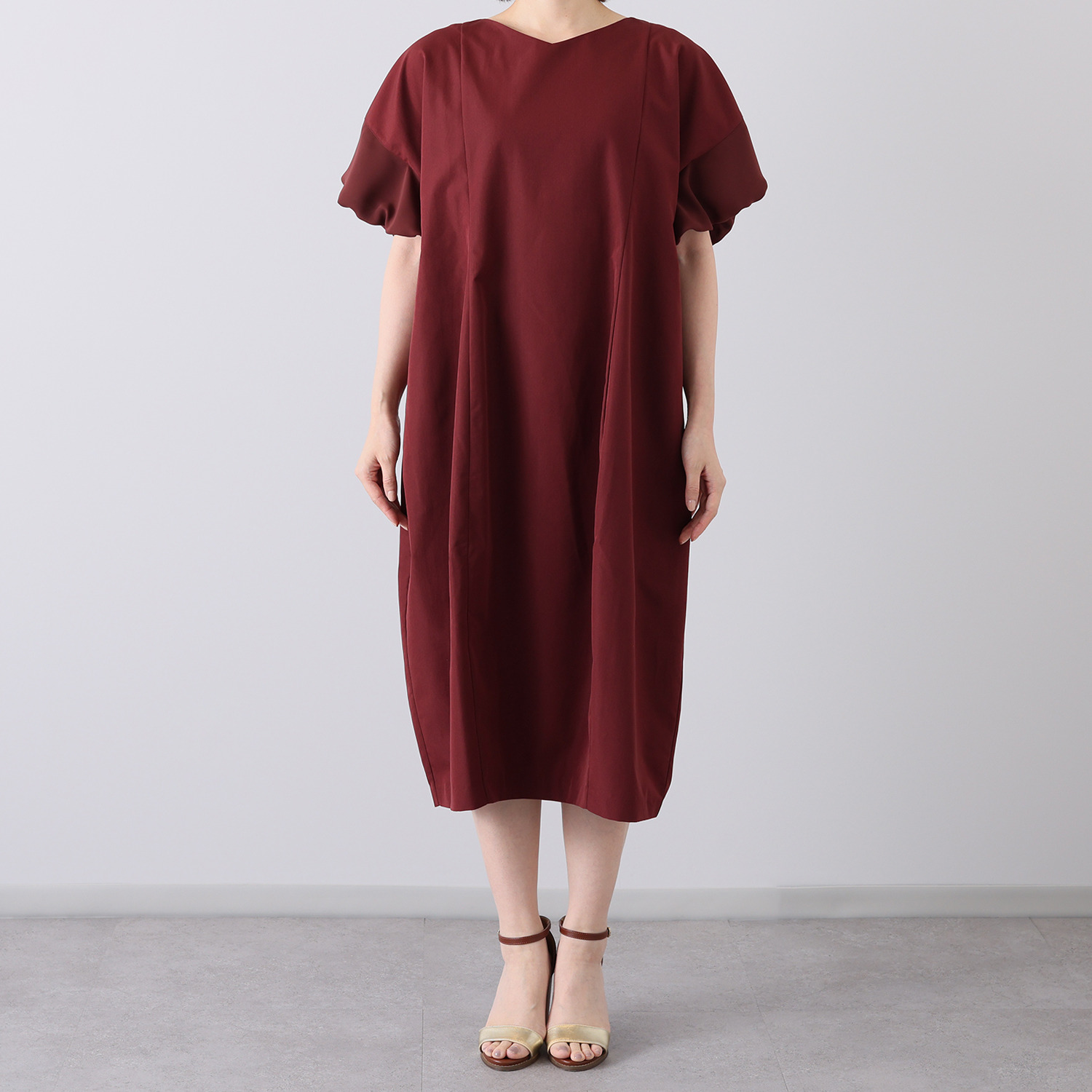 コモエリークローゼット トライアングル パフスリーブ コクーンワンピース