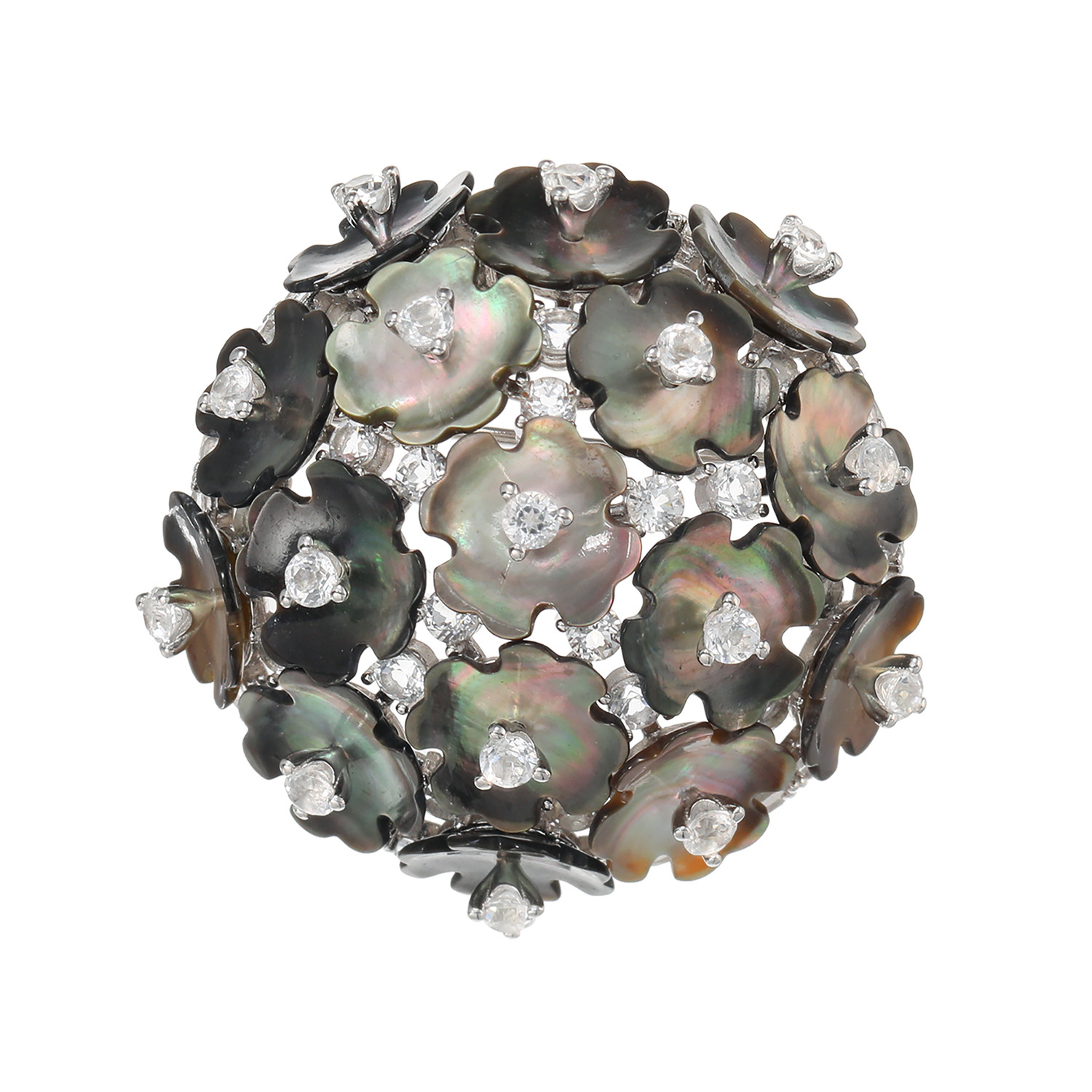 イーシア シルバー 天然シェル＆ ホワイトトパーズ ペンダントブローチ