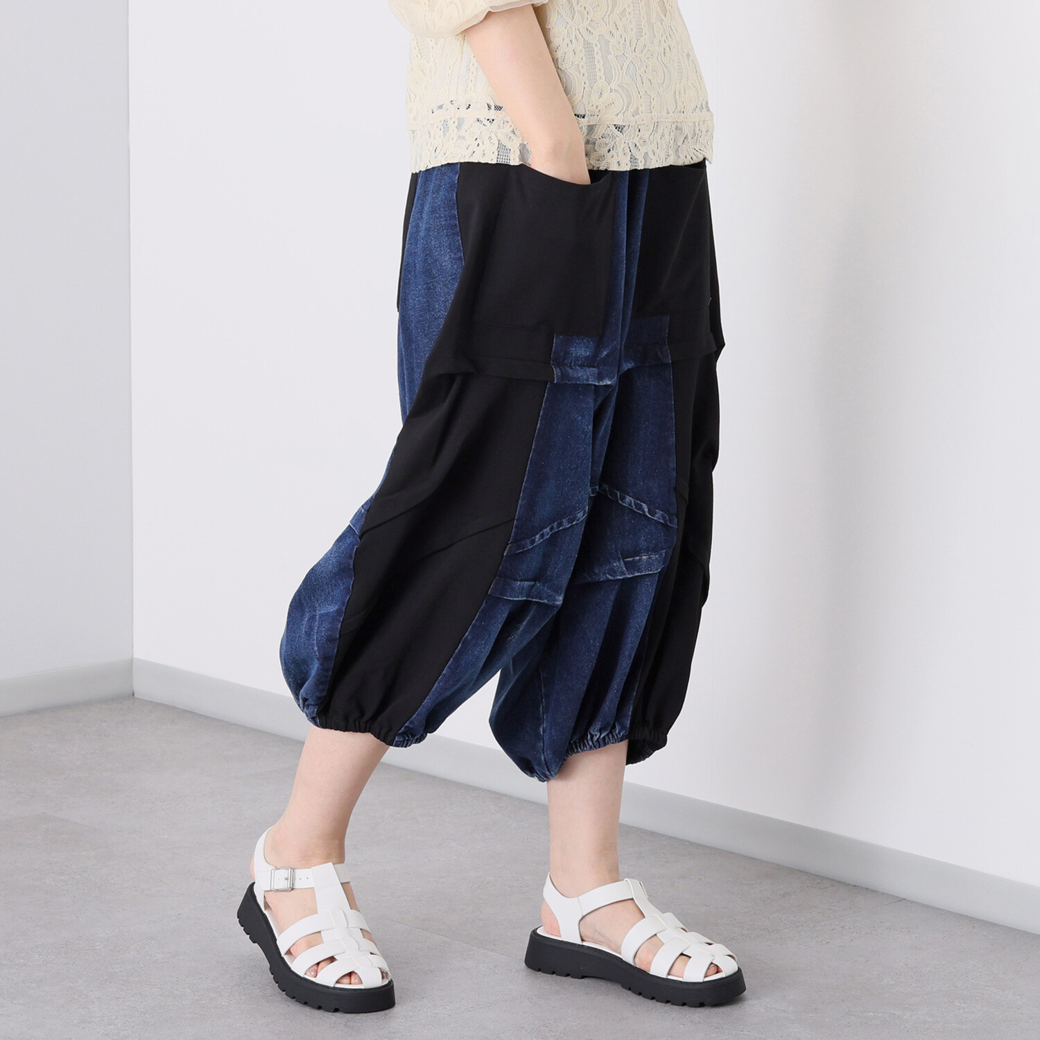 ベルデニム 異素材切替 デザインデニムパンツ