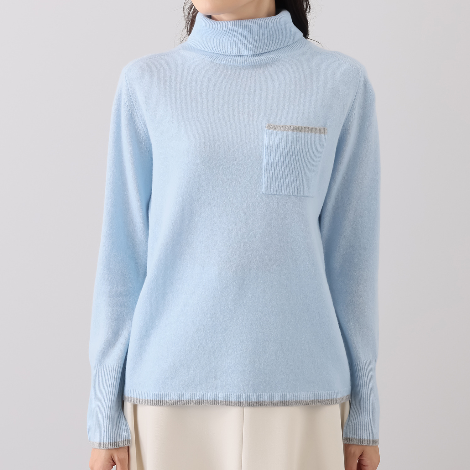 モカサン ジュンコシマダ カシミヤ100％ 配色ニット タートルネック