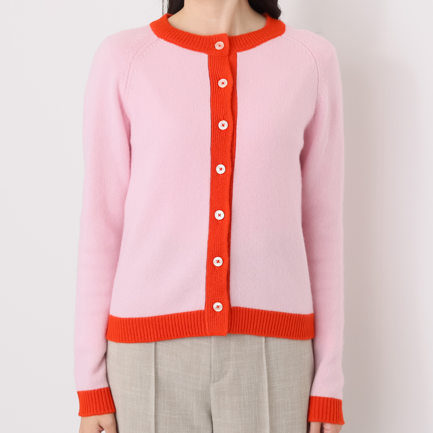 モカサン　ジュンコシマダ カシミヤ１００％ 配色ニットカーディガン