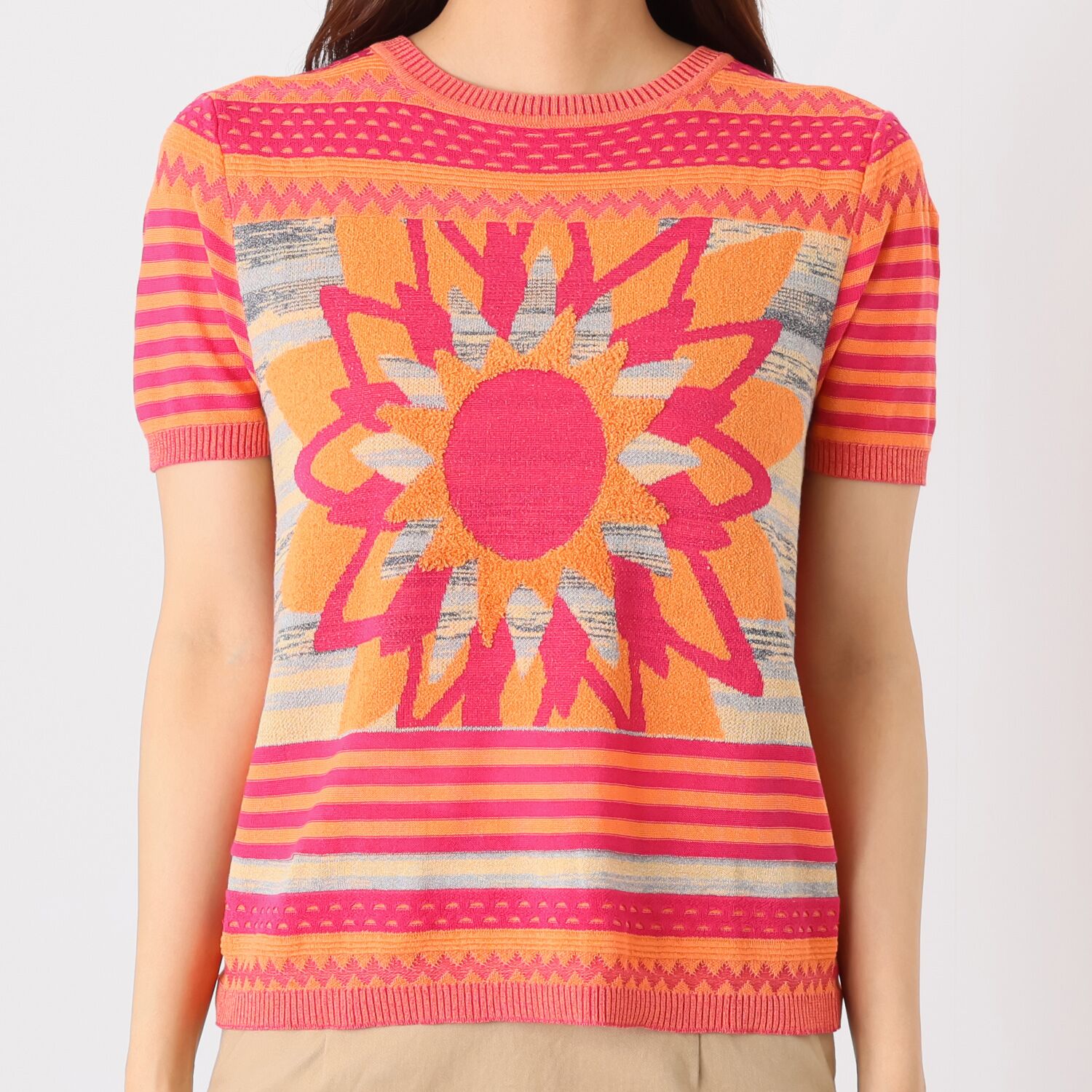 デシグアル フラワーモティーフ ニットＴシャツ