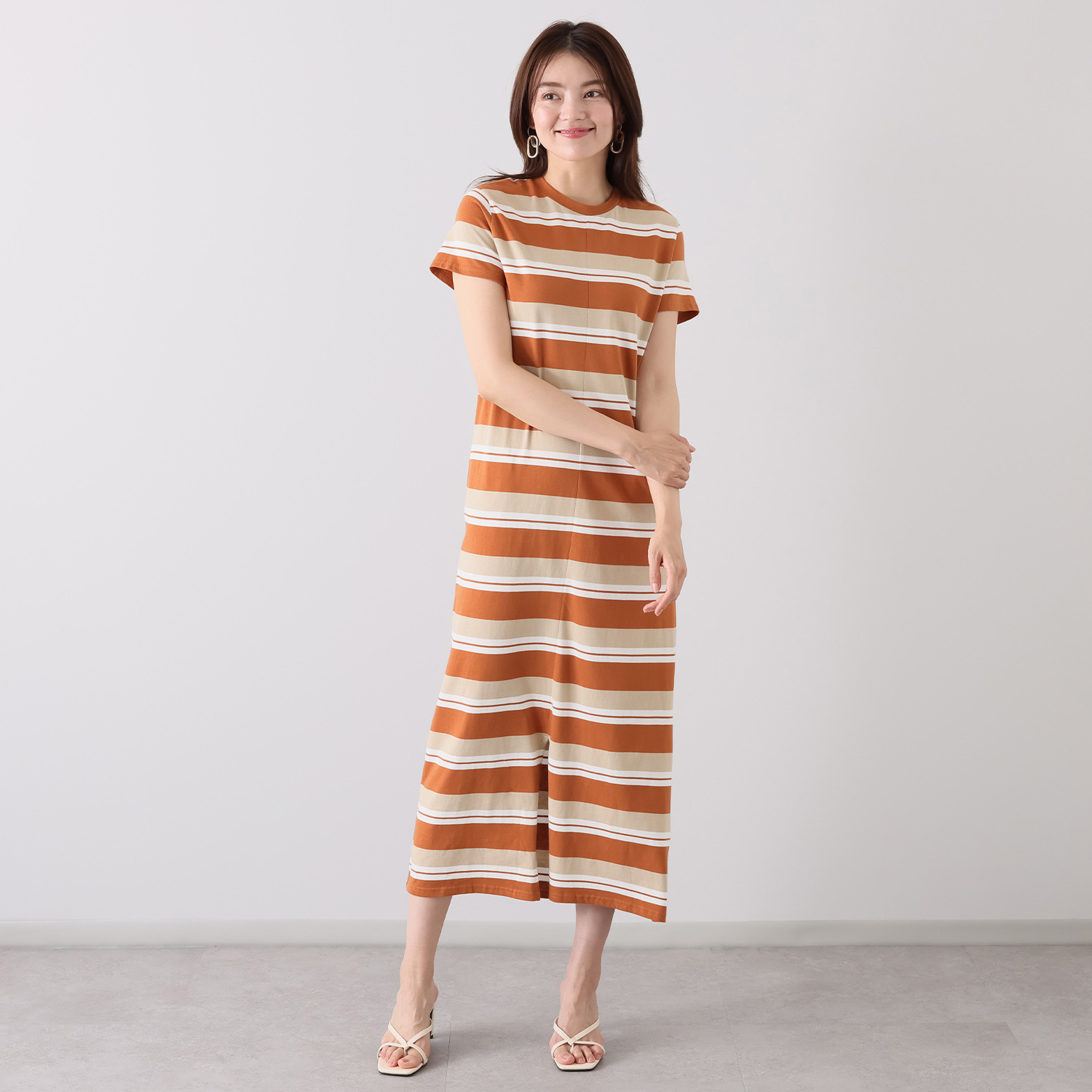 ボーダーロングワンピース （接触冷感・シンプルボーダーロングTEE＆  