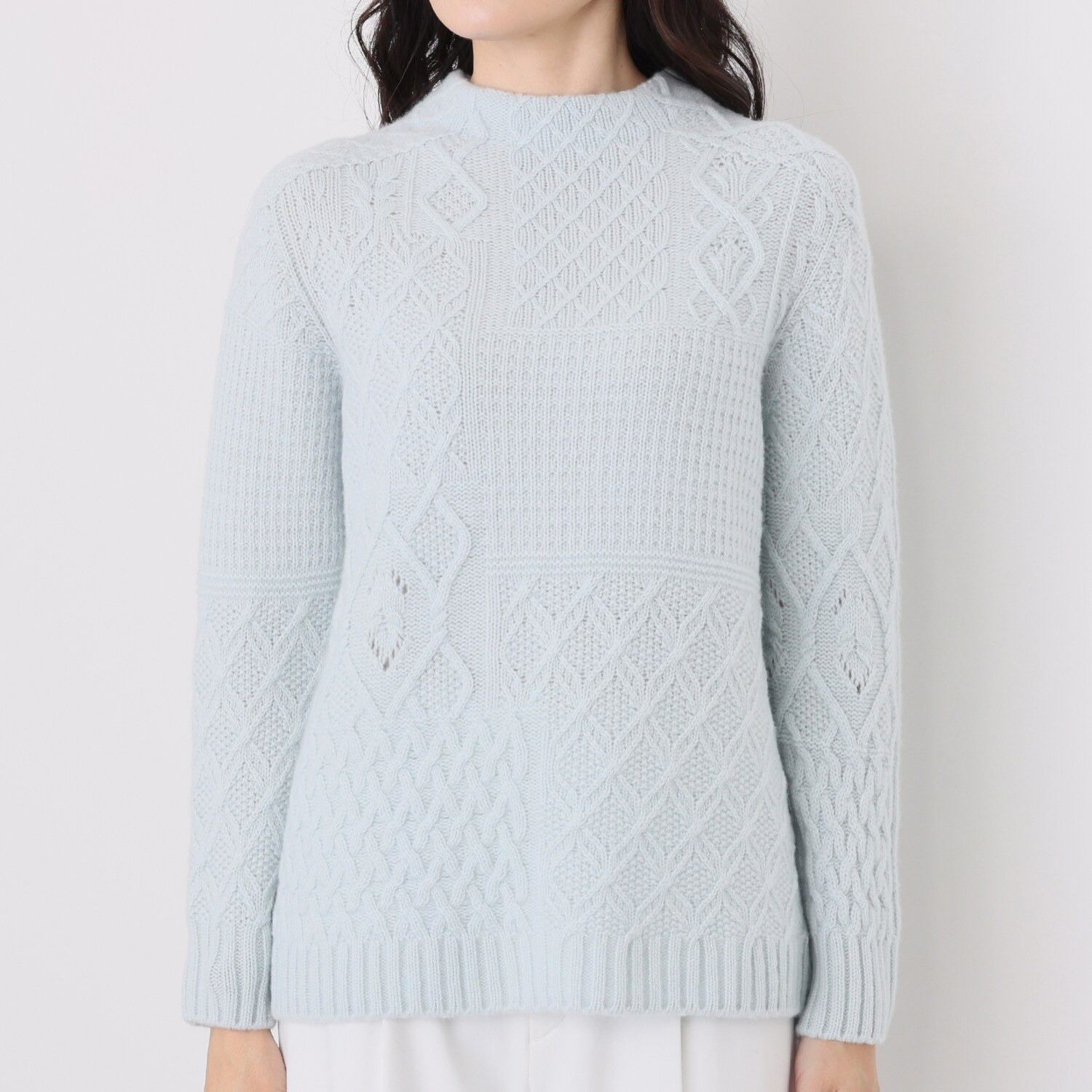 ルーエン　ローズ 日本製 内モンゴル産 カシミヤ１００％ パッチワーク柄 ビルドネックプルオーバー