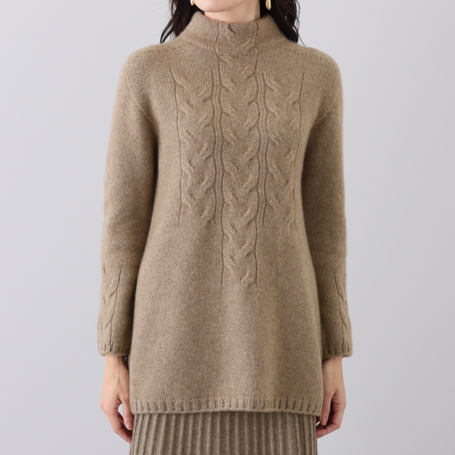 ルーエン ローズ 日本製 内モンゴル産 カシミヤ100％ ケーブル柄