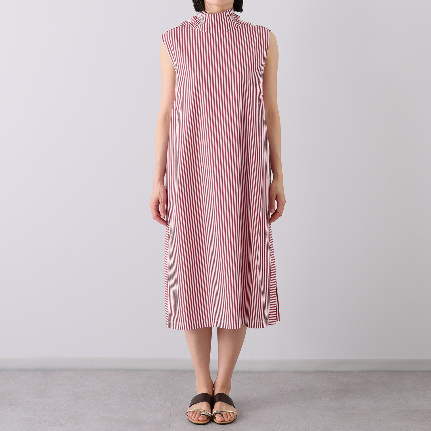 オジョウ 避暑地を楽しむ 昭和のマダム風ハイカラー ストライプワンピース