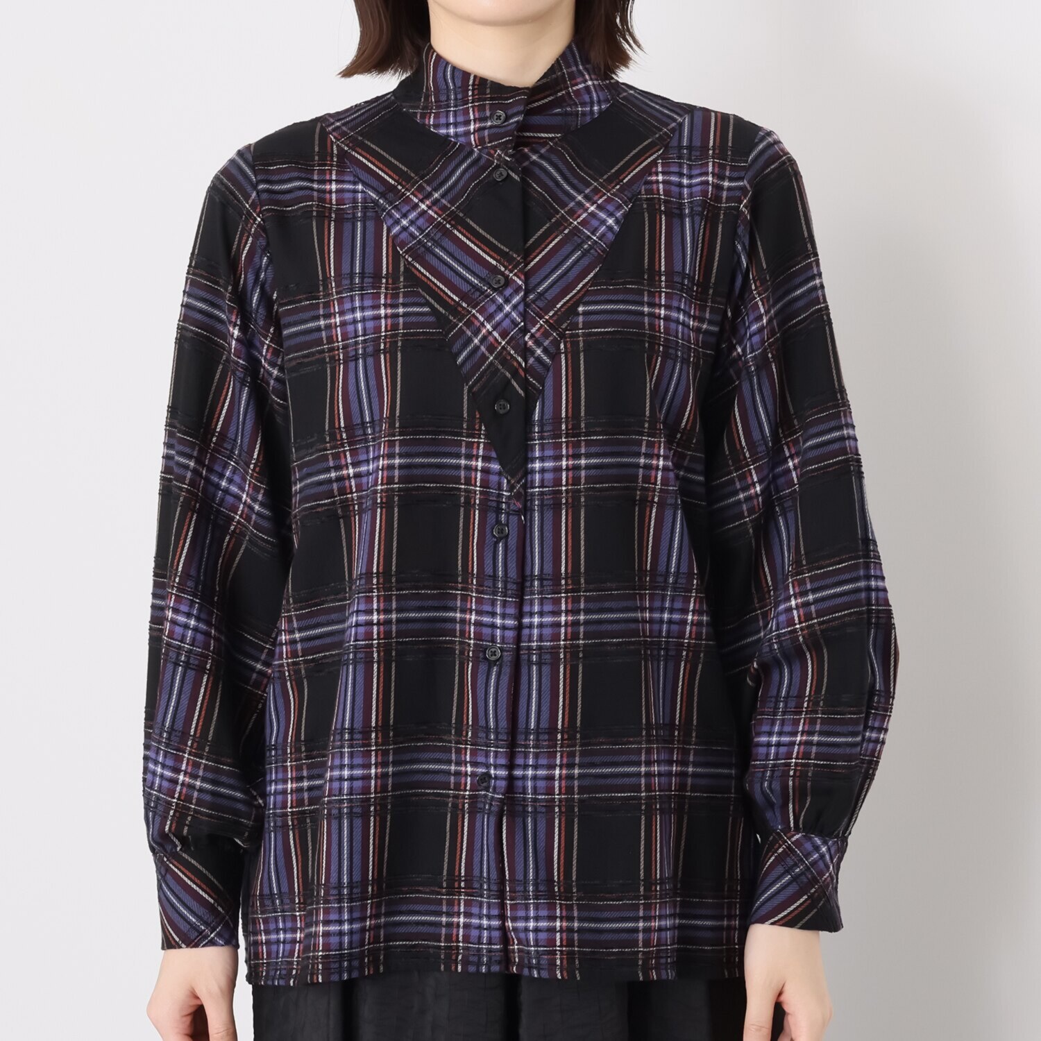 ラヴィーコンフォート モールカラーチェック ボウタイブラウス