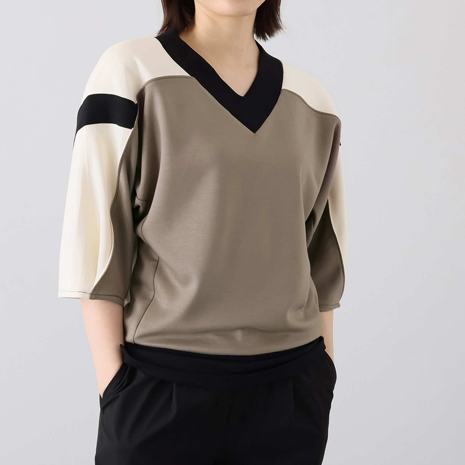 エムズ　スタイル モイストダンボール カラーブロッキング Ｖネックプルオーバー