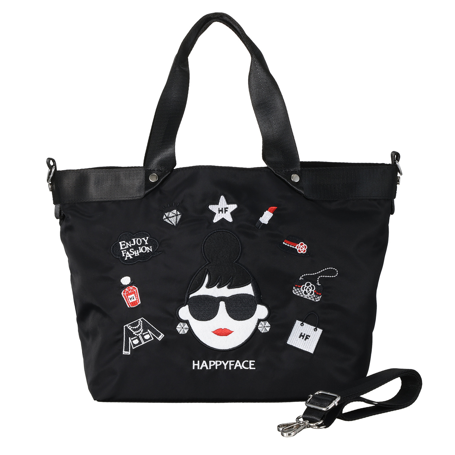 ハッピーフェイス はっ水 レディーエマ刺しゅう 多機能 ショルダートート ＜Ｌ＞
