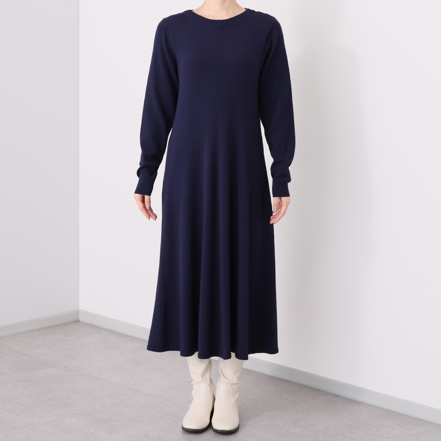 ルクオーレ ボートネック ニット フレアーワンピース