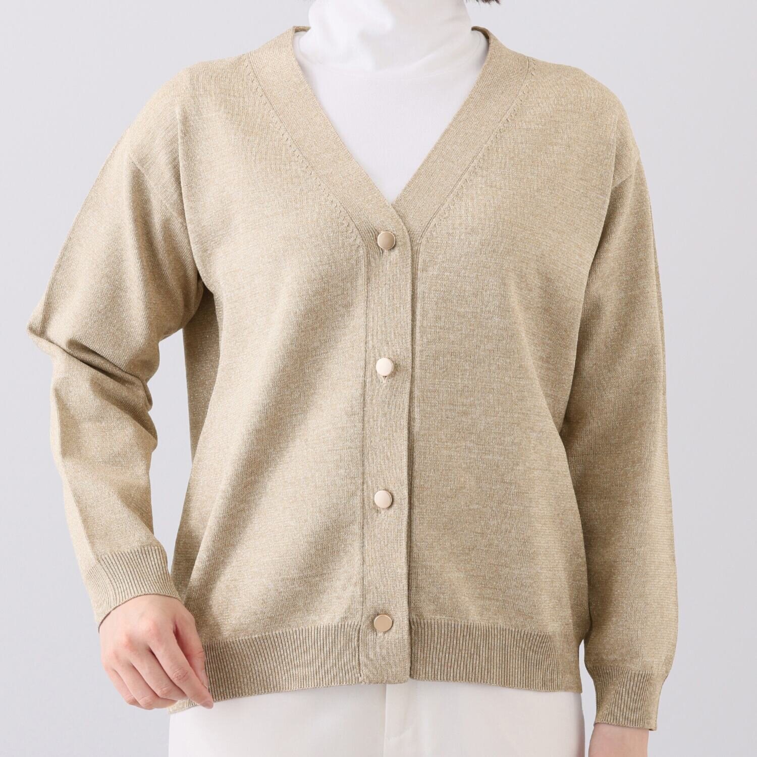 ルクオーレ ラメアクセント Ｖネック ニットカーディガン