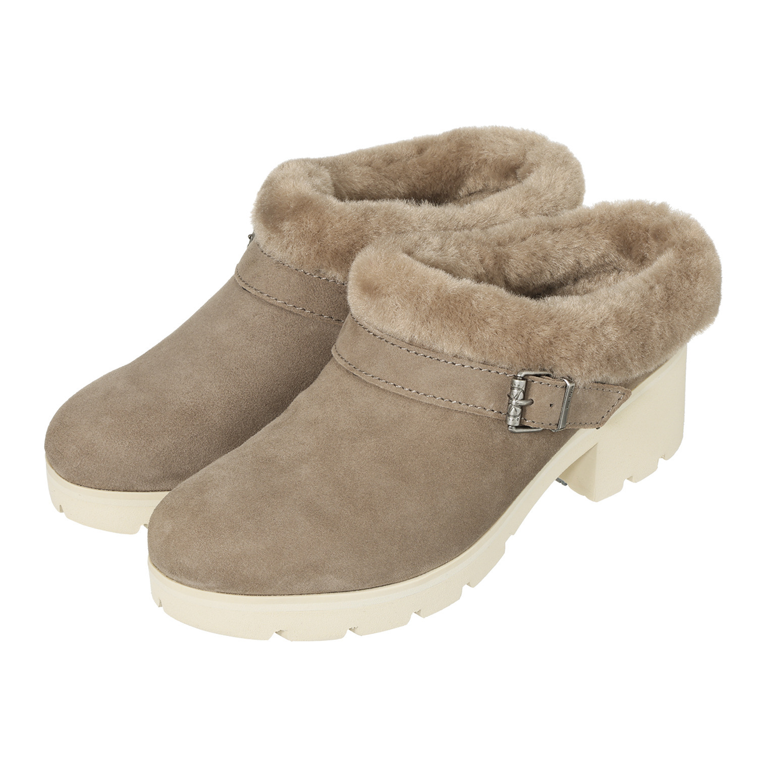 ブソラ 山羊革 ムートン風アクセント 暖かふわふわサボ