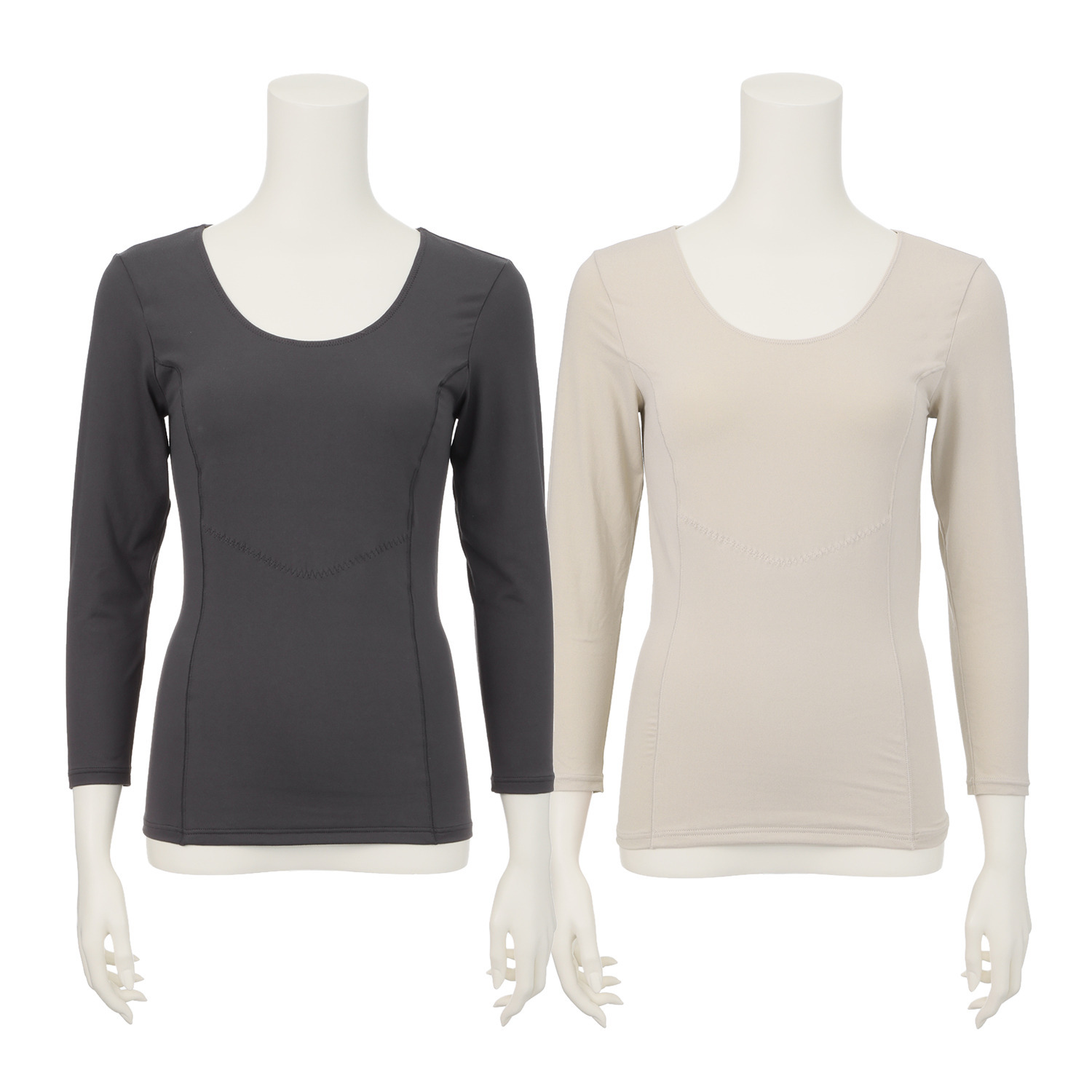 温活キュート 脇お腹スッキリ！ はちみつ成分加工 エステル両起毛ベア天竺 八分袖インナー２色セット