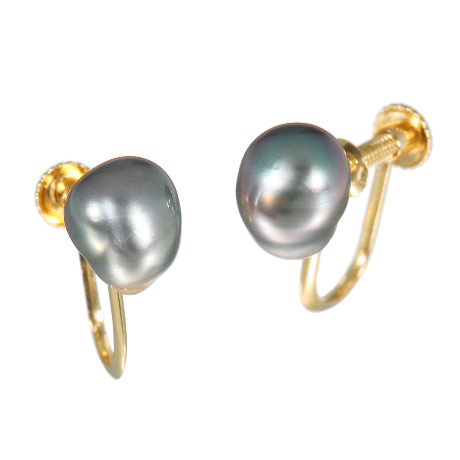 ペルラジオーネ 18K 黒蝶ケシパール 一粒デザイン イヤリング  