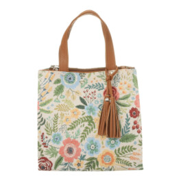 ラルジュ タッセル付 花柄ゴブラン織 スクエアトートバッグ