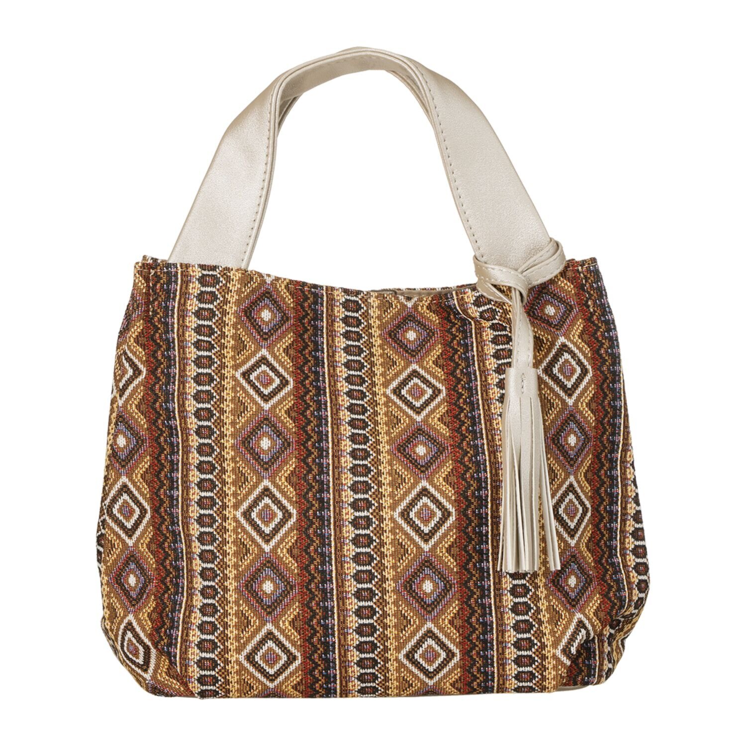 ラルジュ 幾何学柄ジャガード タッセル付 トートバッグ