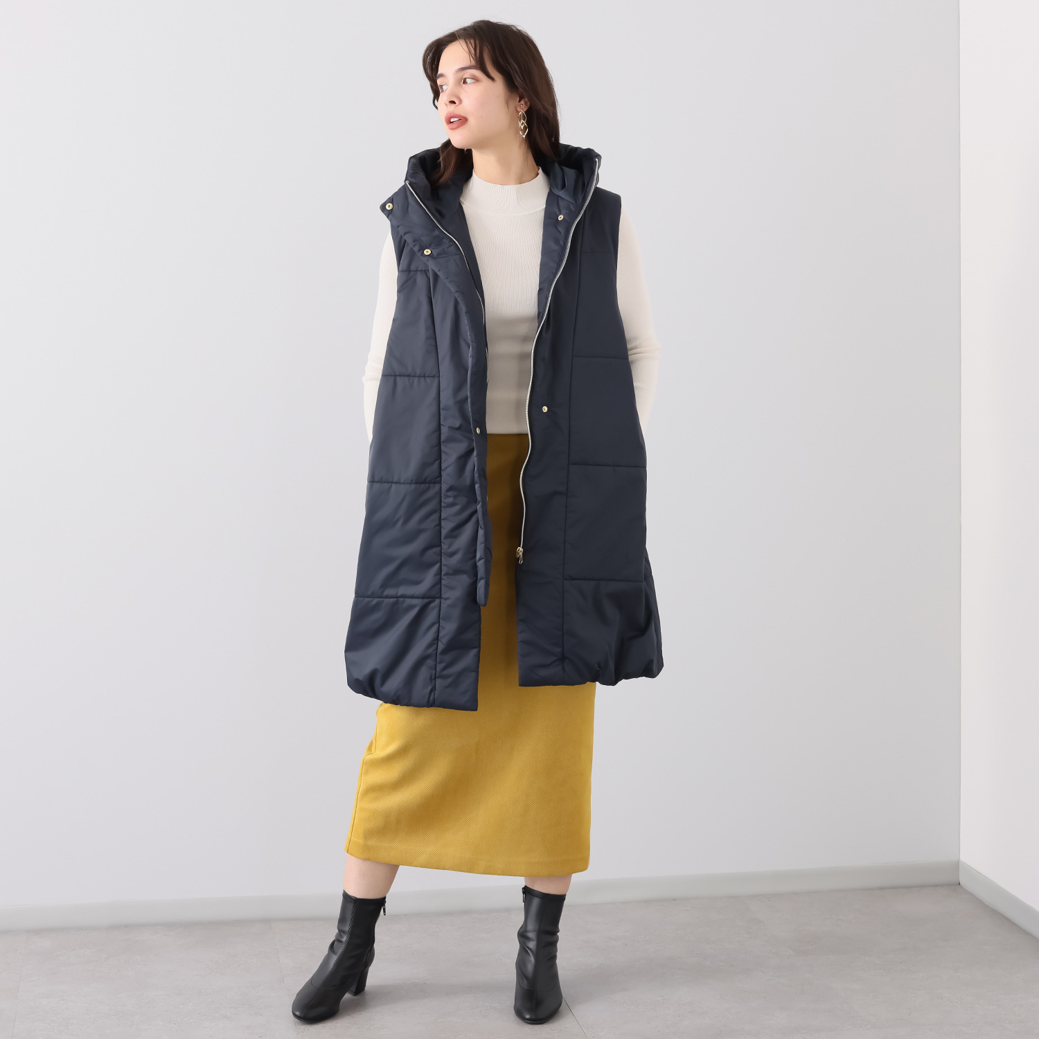 サーモア 膝まで暖かい 中綿ロングジレ