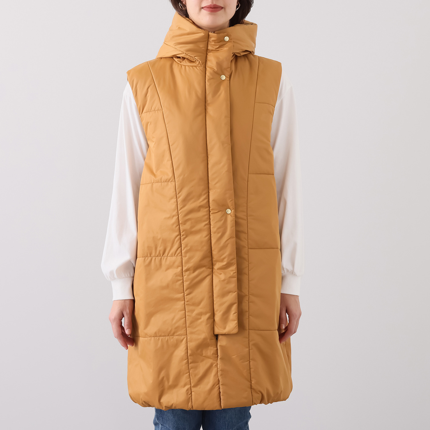 サーモア 膝まで暖かい 中綿ロングジレ