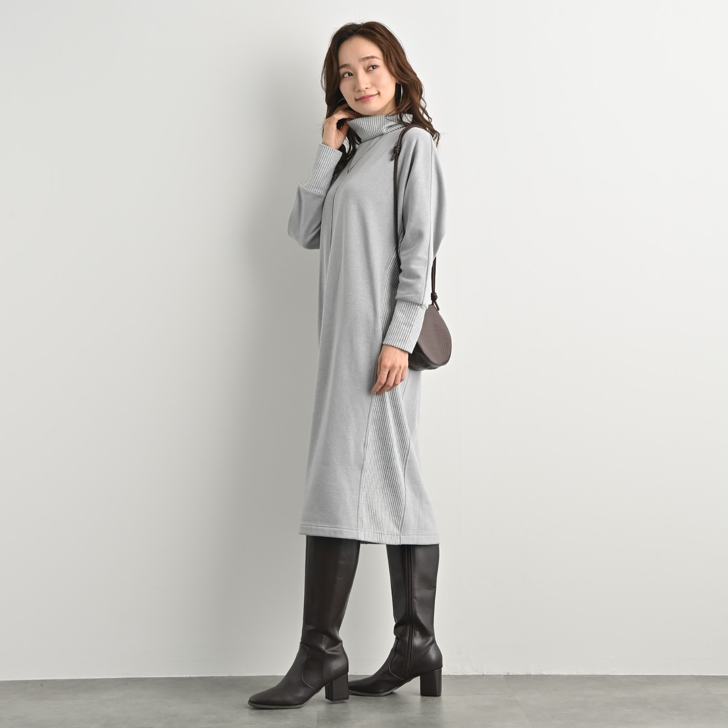 ゼラールスポーツ スーピマコットンブレンド ふんわり裏シャギー リブコンビワンピース