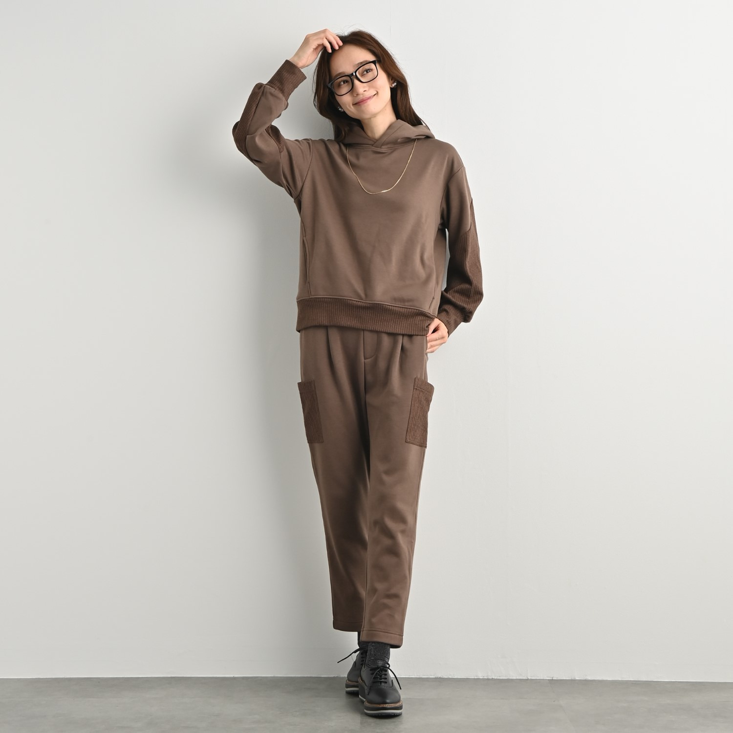 ゼラールスポーツ スーピマコットンブレンド ふんわり裏シャギー リブコンビ フーディープルオーバー