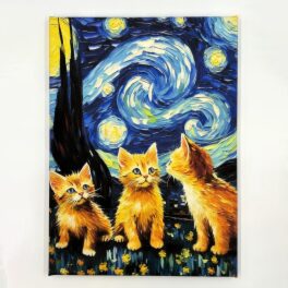 インテリアアート 猫シリーズ “星月夜猫” ＜約３３×２４ｃｍ＞