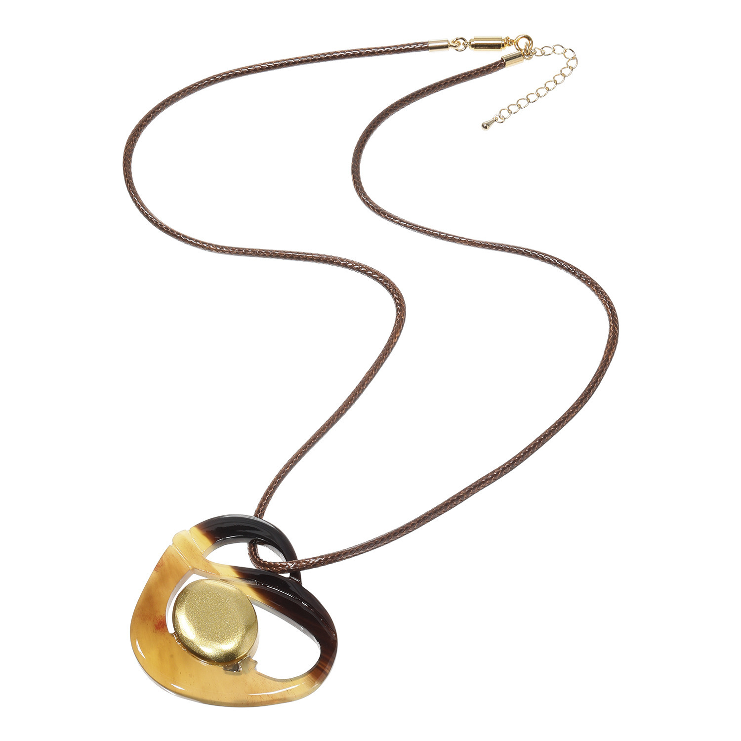 ミル・レーヴ 水牛 ハートモティーフ ゴールドカラー使い ペンダントブローチ＆ ロングネックレス