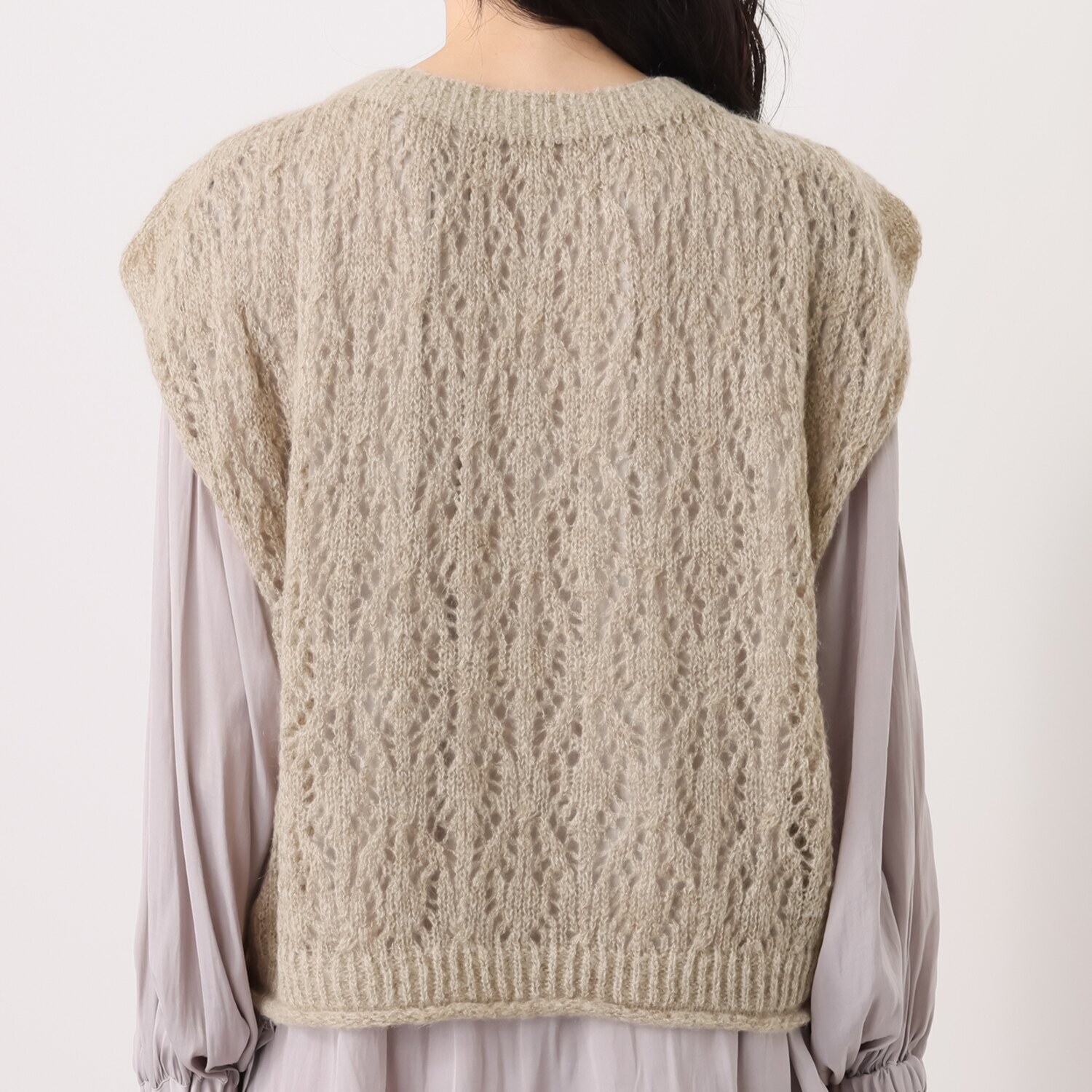 アリュメット シームレス 柄編み モヘヤ混ベスト