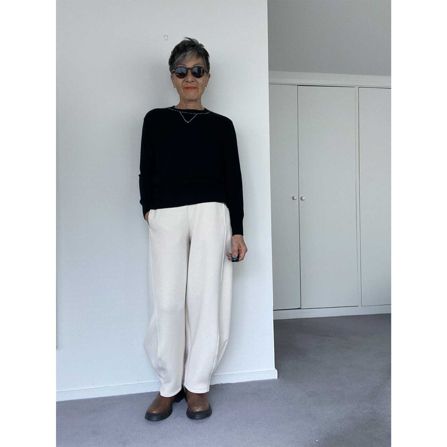 シャビージェンティール 襟元ハンドステッチ ニットプルオーバー