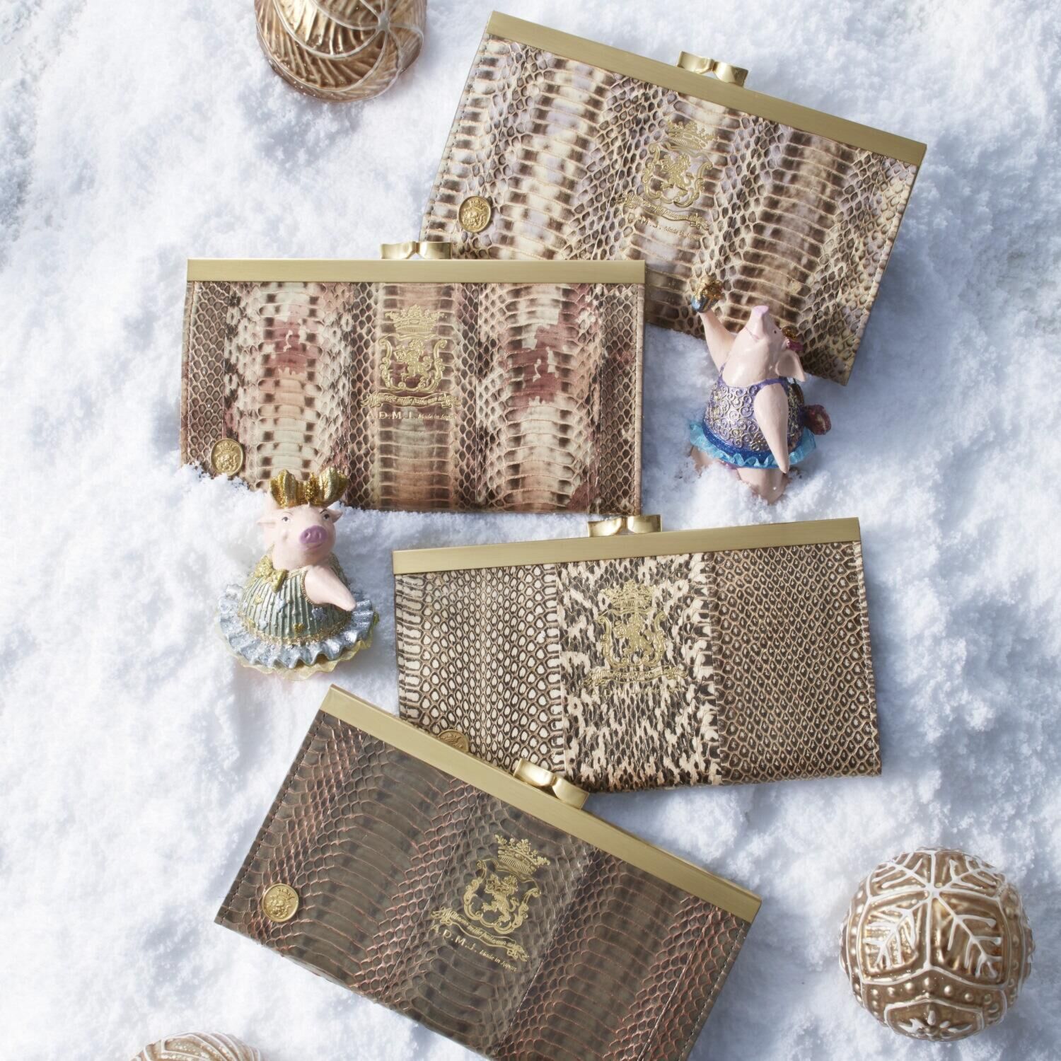 エーディーエムジェイ スネークレザー 口金式 ロングウォレット