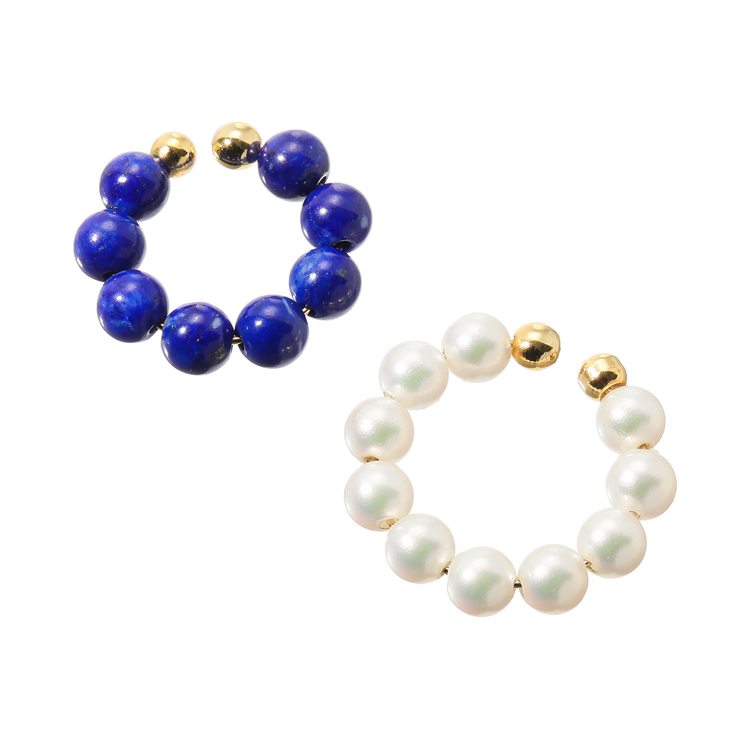 プレミアムパール 泉州の職人技 ベビー貝パール＆ ラピスラズリ 片側用イヤーカフ ２個セット