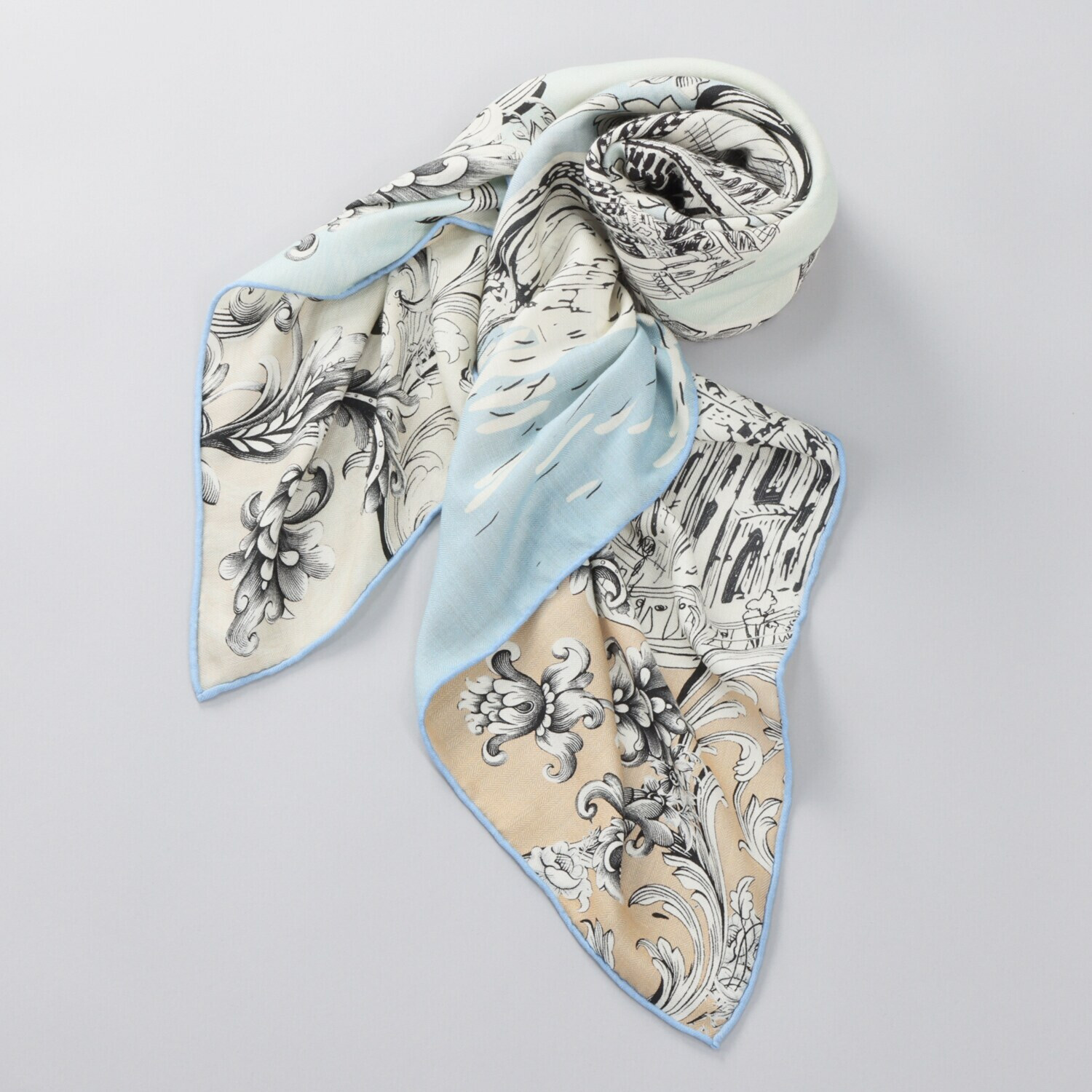 クリス・セリーン ウールシルク 両面プリント大判スカーフ ＜キャッスルモーニング＞