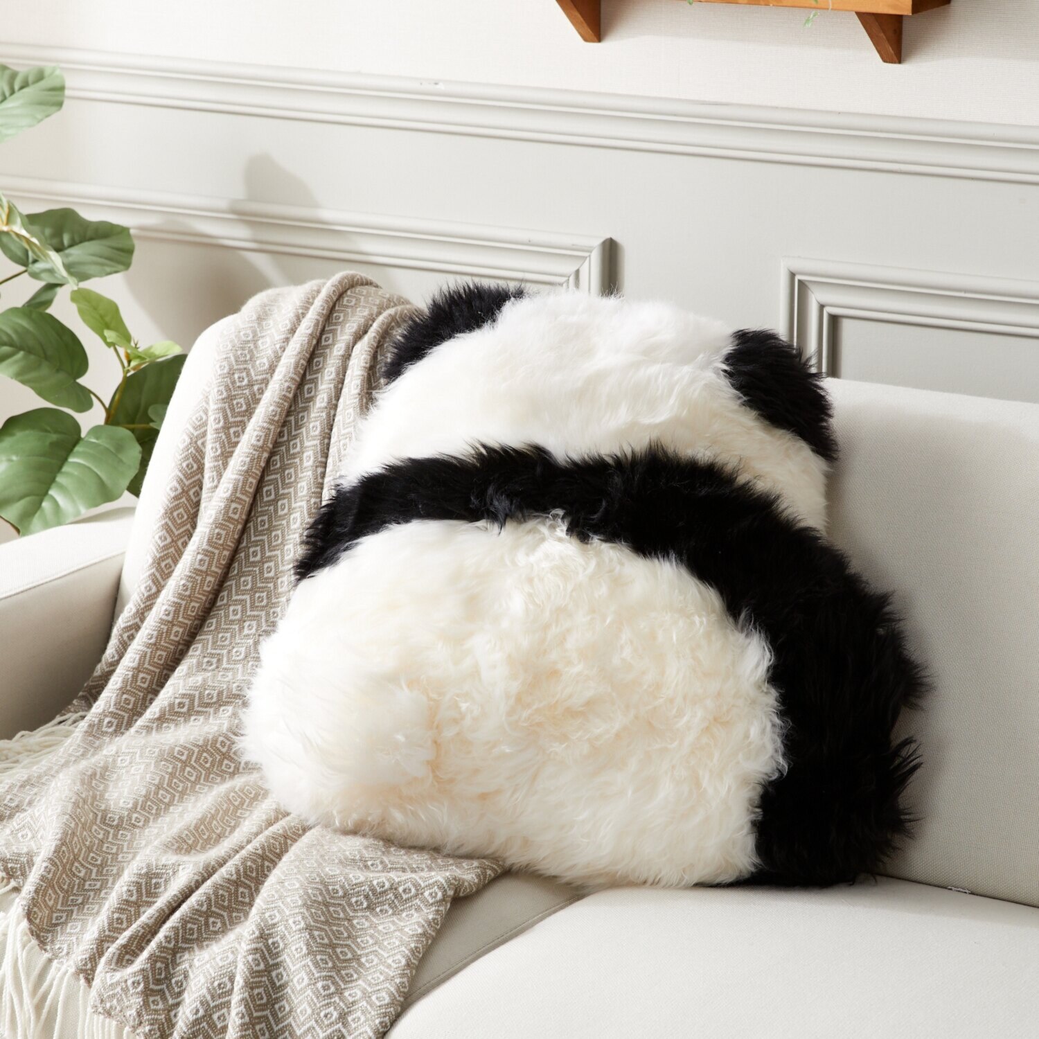 ニュージーランド産 ムートン使用！ ムートンクッション パンダ ＜M