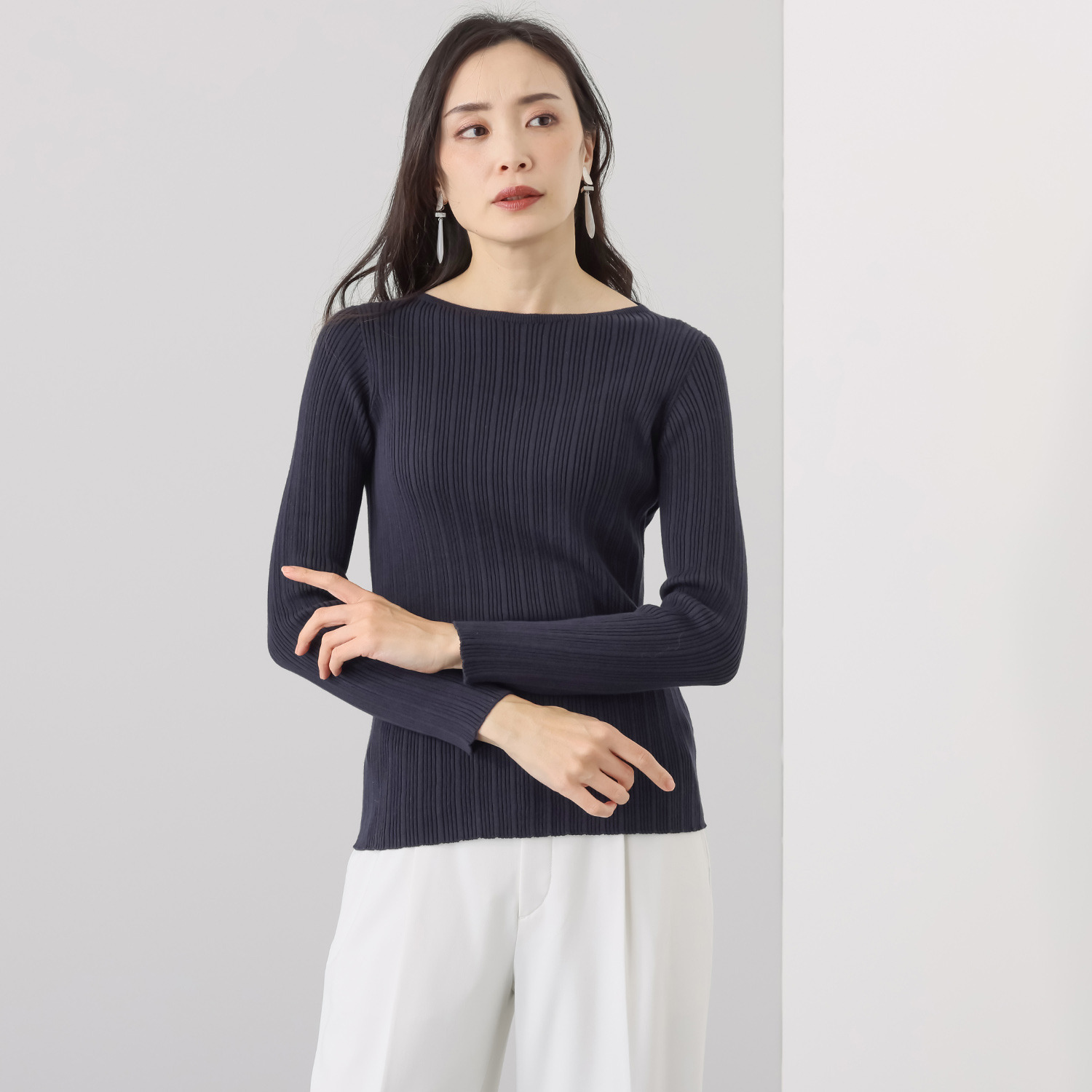 マルティジャーニ 日本製 匠の技　立体編 コットンシルク ボートネックプルオーバー