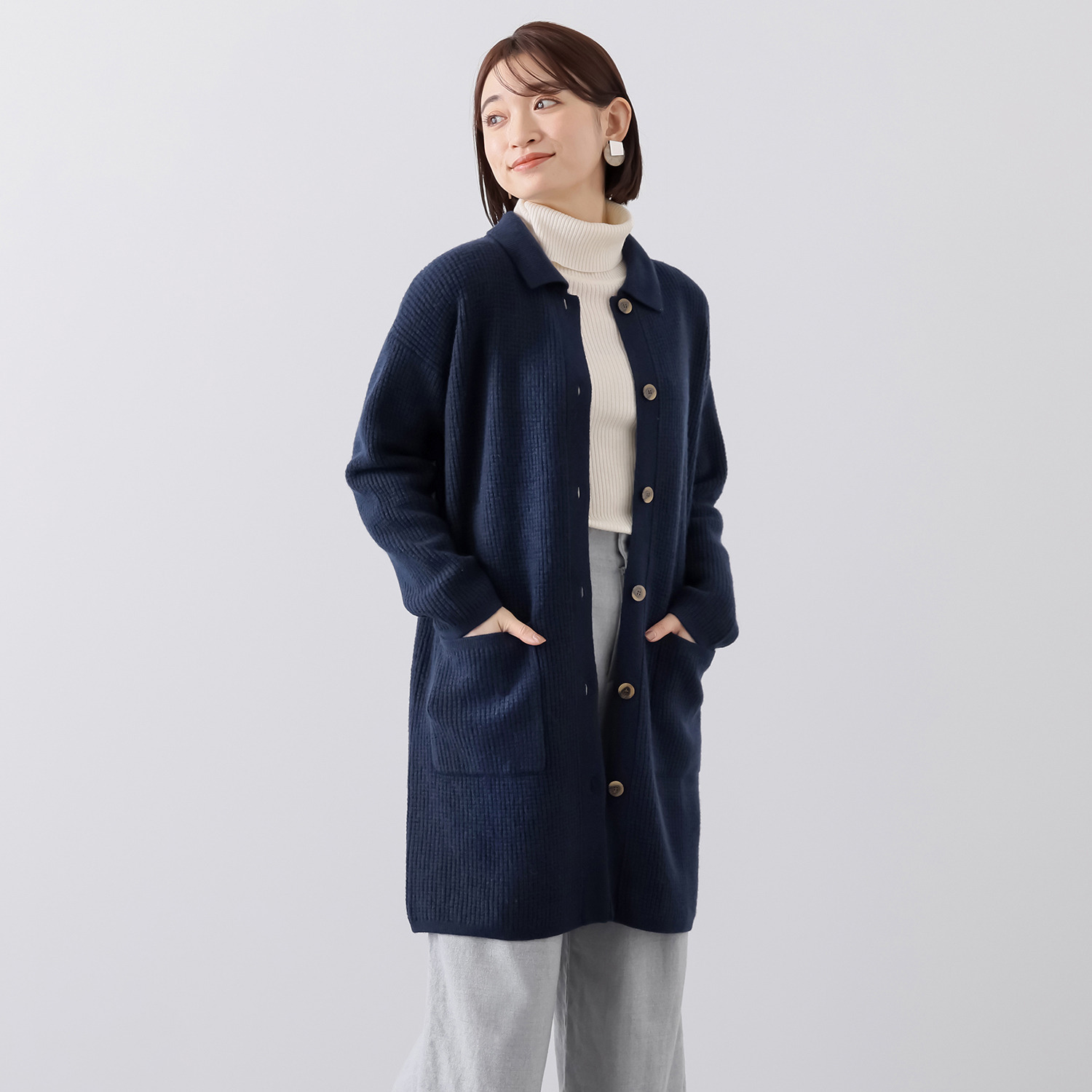 yonfa ヨンファ Vネック ウールカシミヤ コート 洗える】ウール