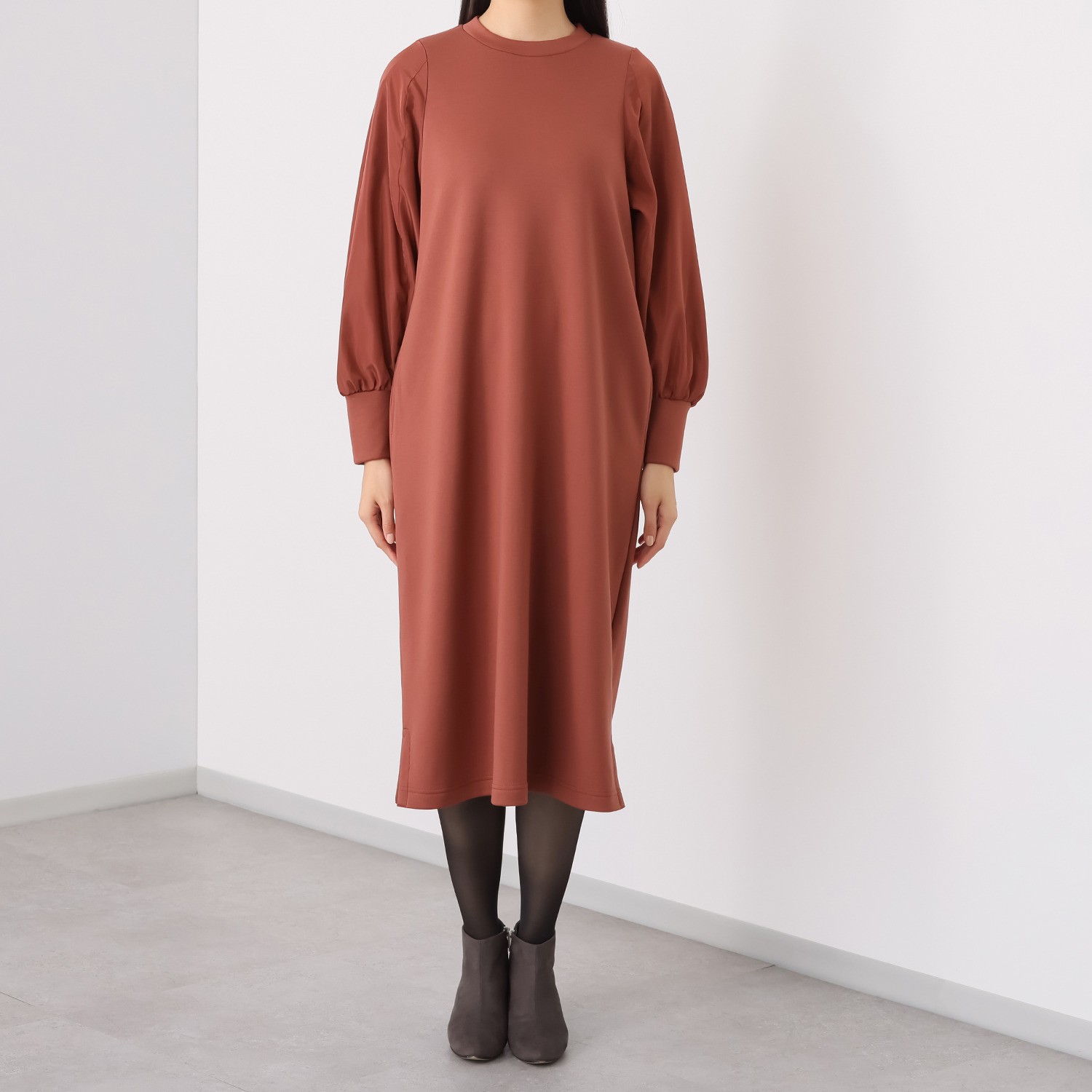 アンリック オー ブルー 裏起毛ソフトジャージー 袖コンシャス 異素材