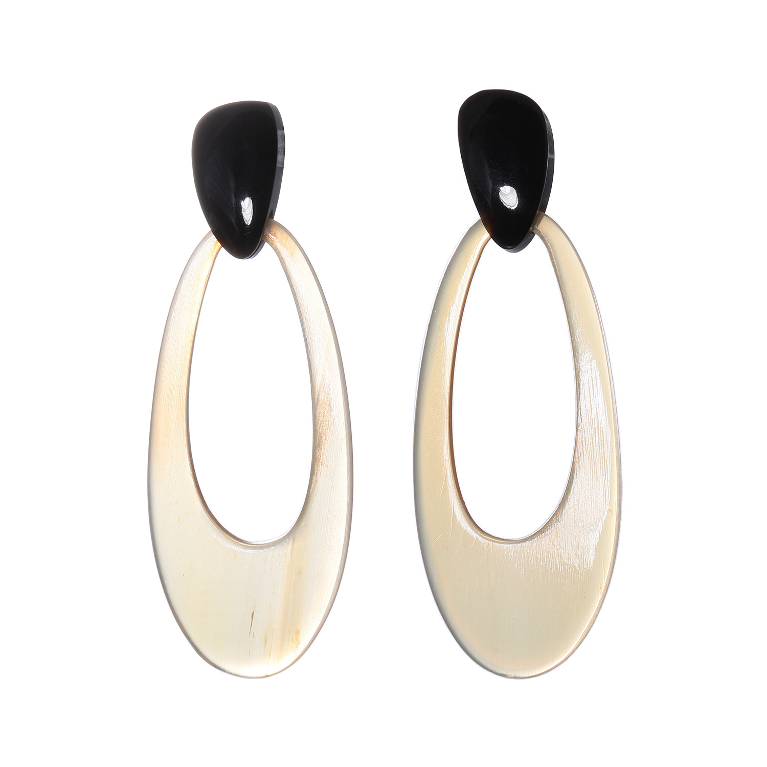 グレイスモア 黒水牛＆飴色水牛 バイカラー スリムリングアクセント イヤリング／ピアス