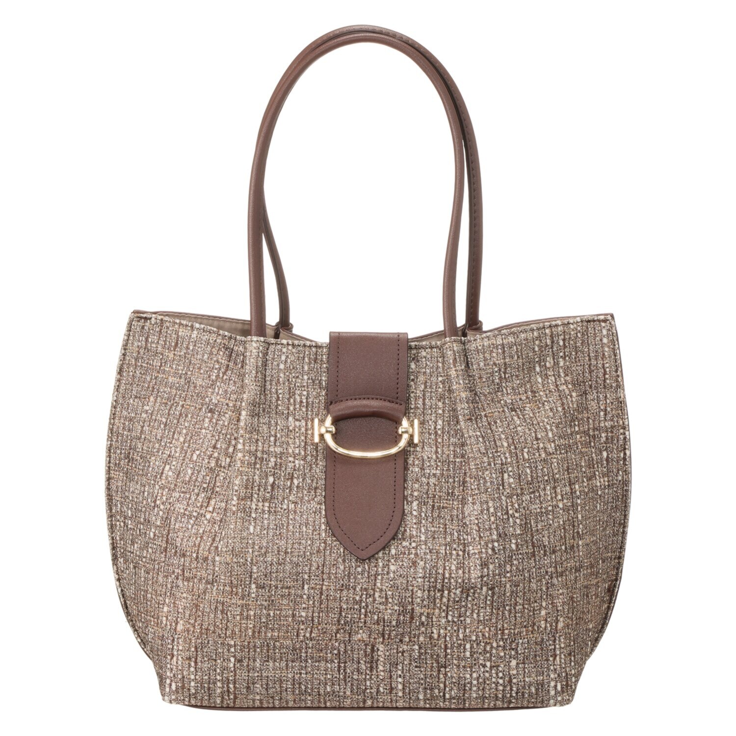 ラルジュ 軽量 ツイード風プリント 大人ベルトデザイン Ａ４トートバッグ