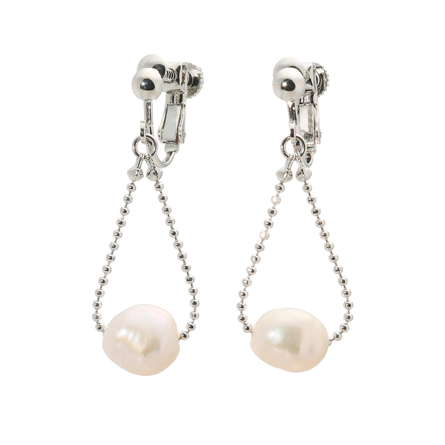 エアリーフェアリー 淡水バロックパール カットボールチェーン スウィングドロップ イヤリング／ピアス