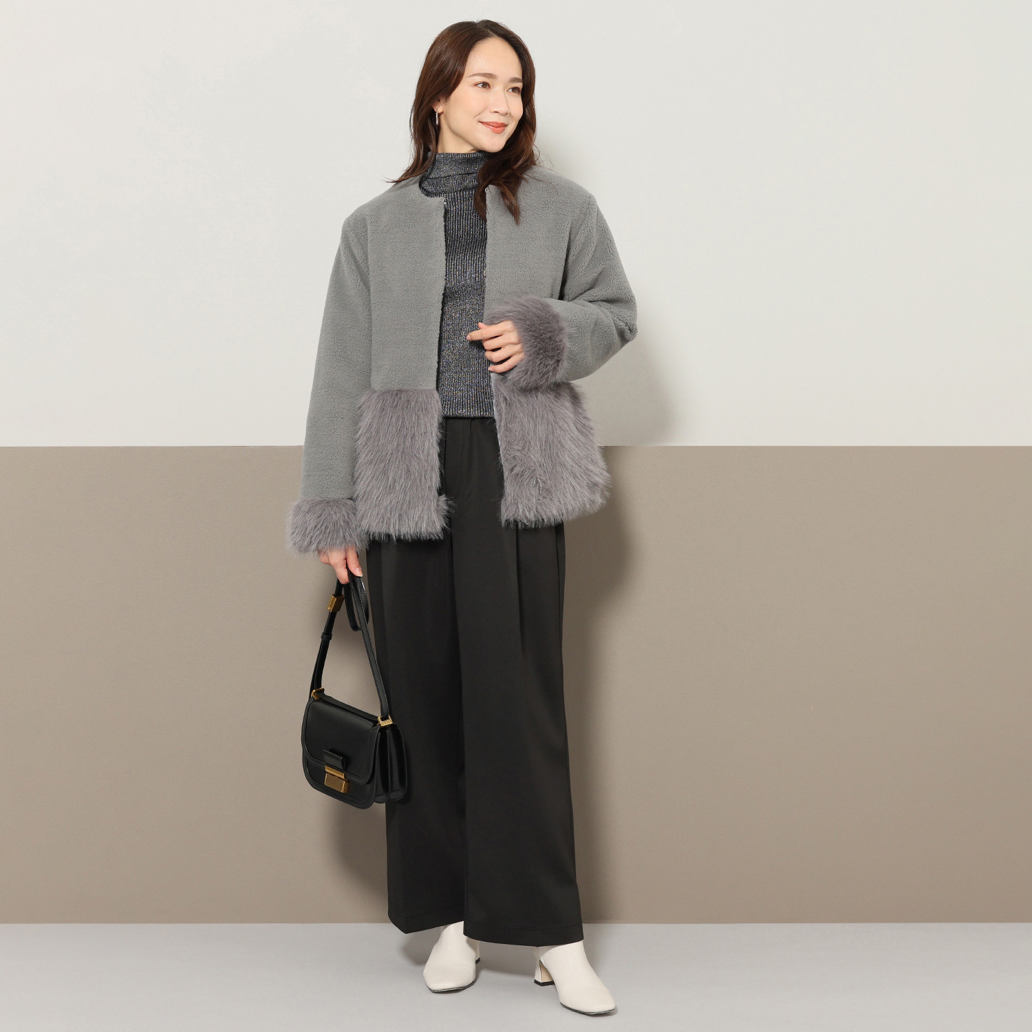 マチュート きれい見え本命アウター ボア×フェイクファー ショートコート