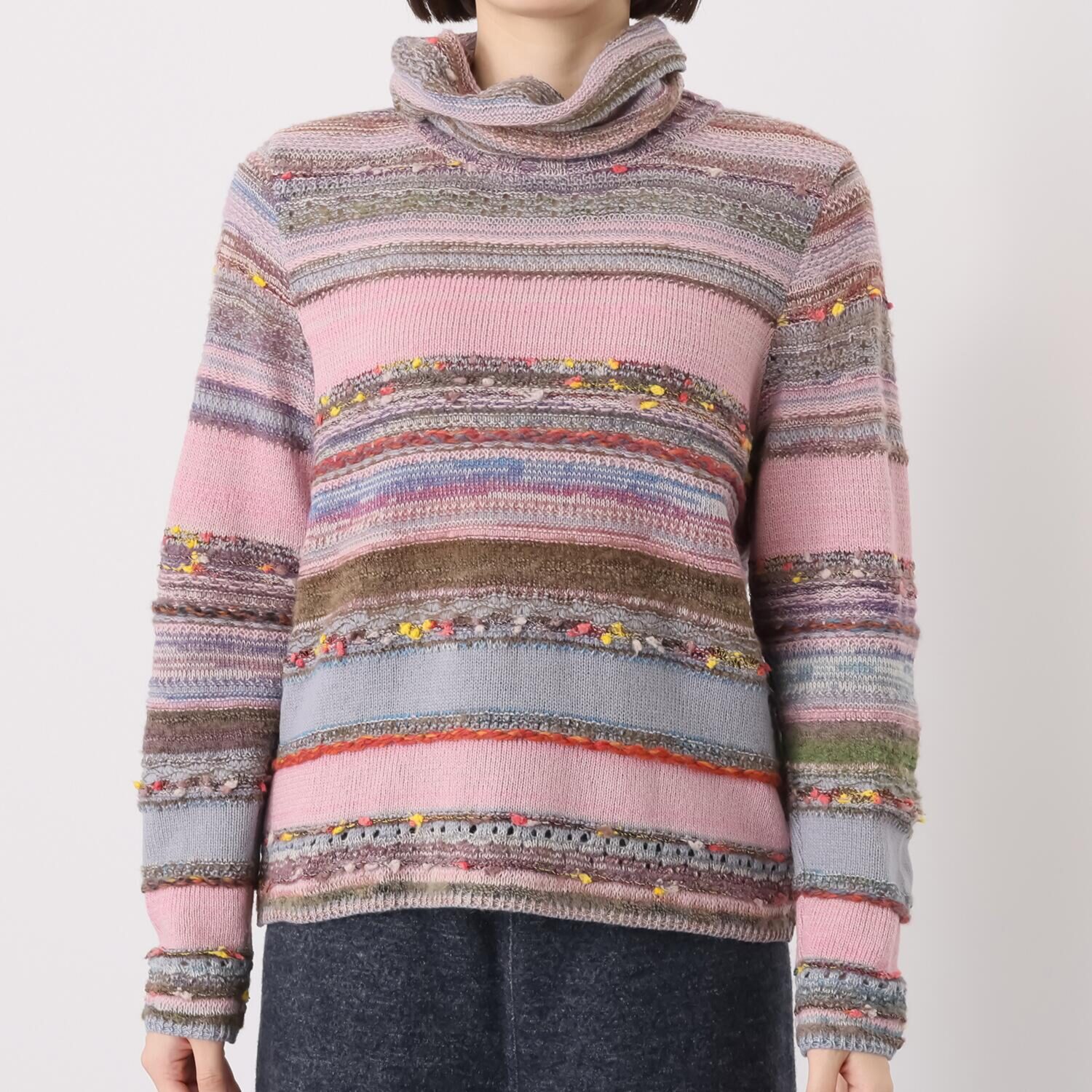 イイネス グラデーションボーダー オフタートル プルオーバー