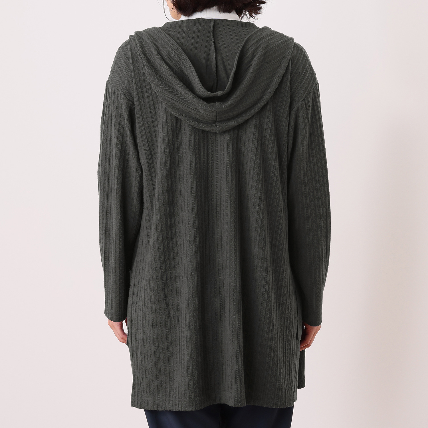 ラデリア ホホバオイル加工 ３６０°ストレッチ ジャガードリブニット トッパーカーディガン