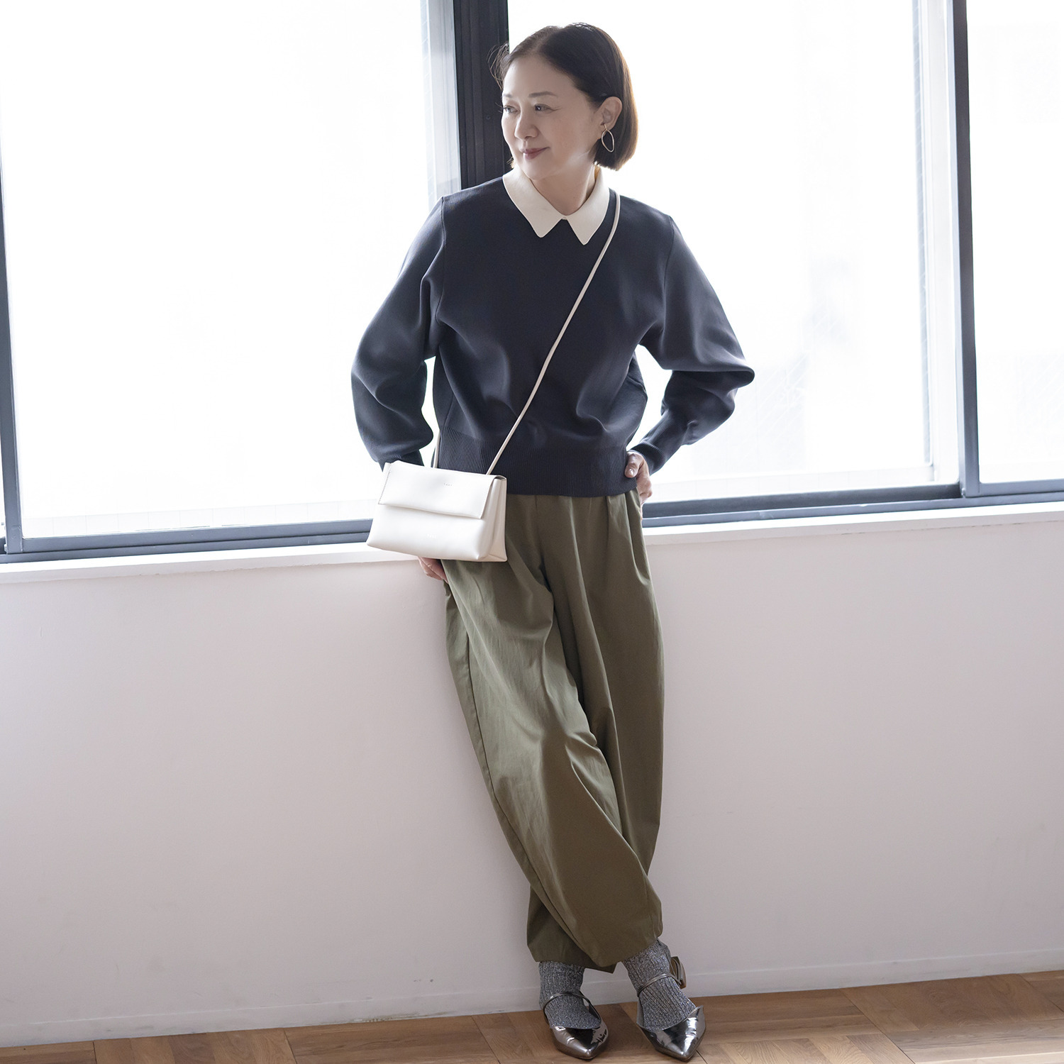 イロプライム 襟付 ニットプルオーバー