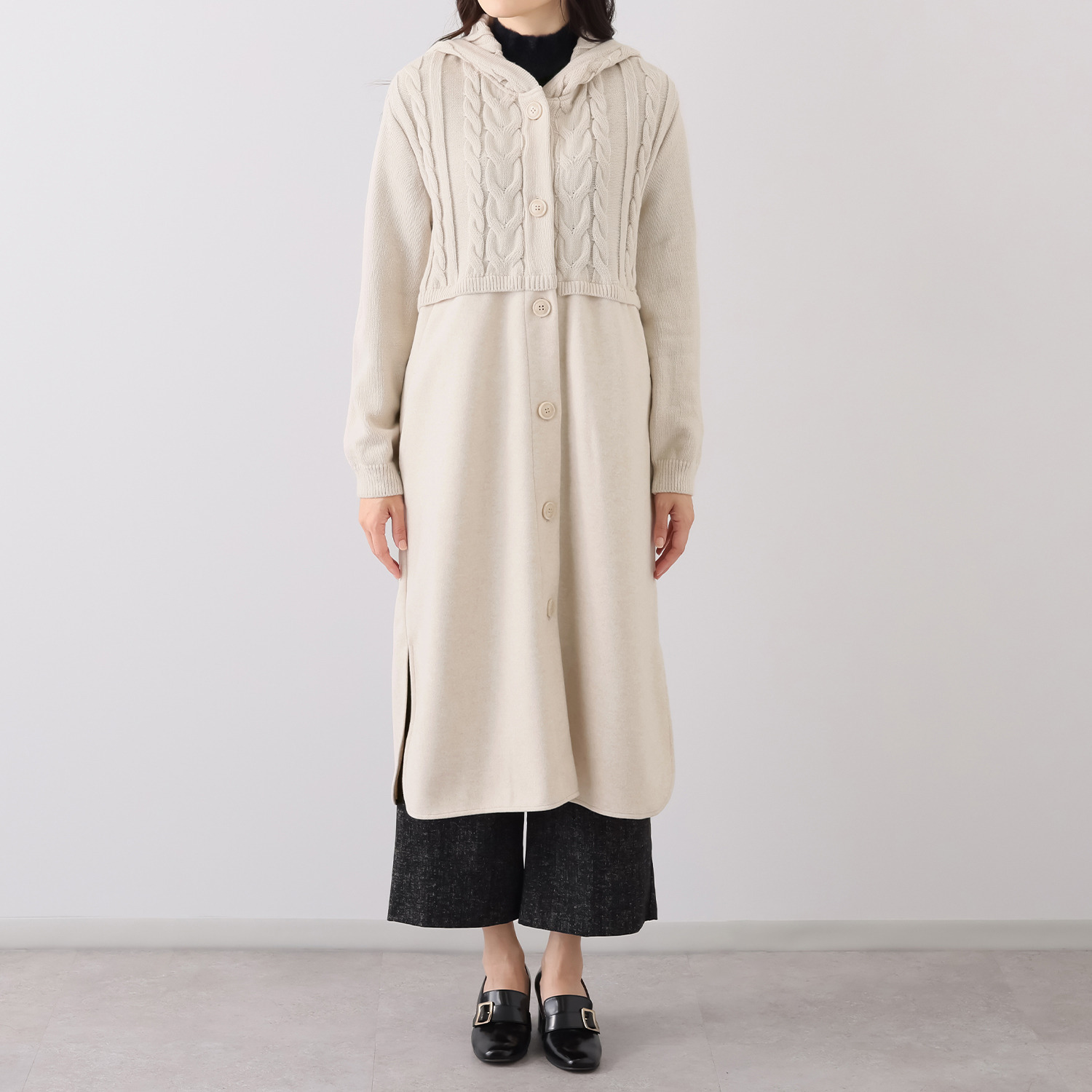 ダジュール 異素材ドッキング ロングコート