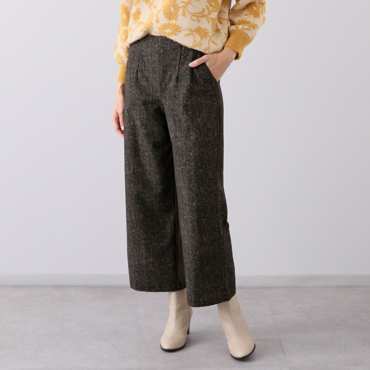 ダジュール プリント裏起毛 ワイドパンツ