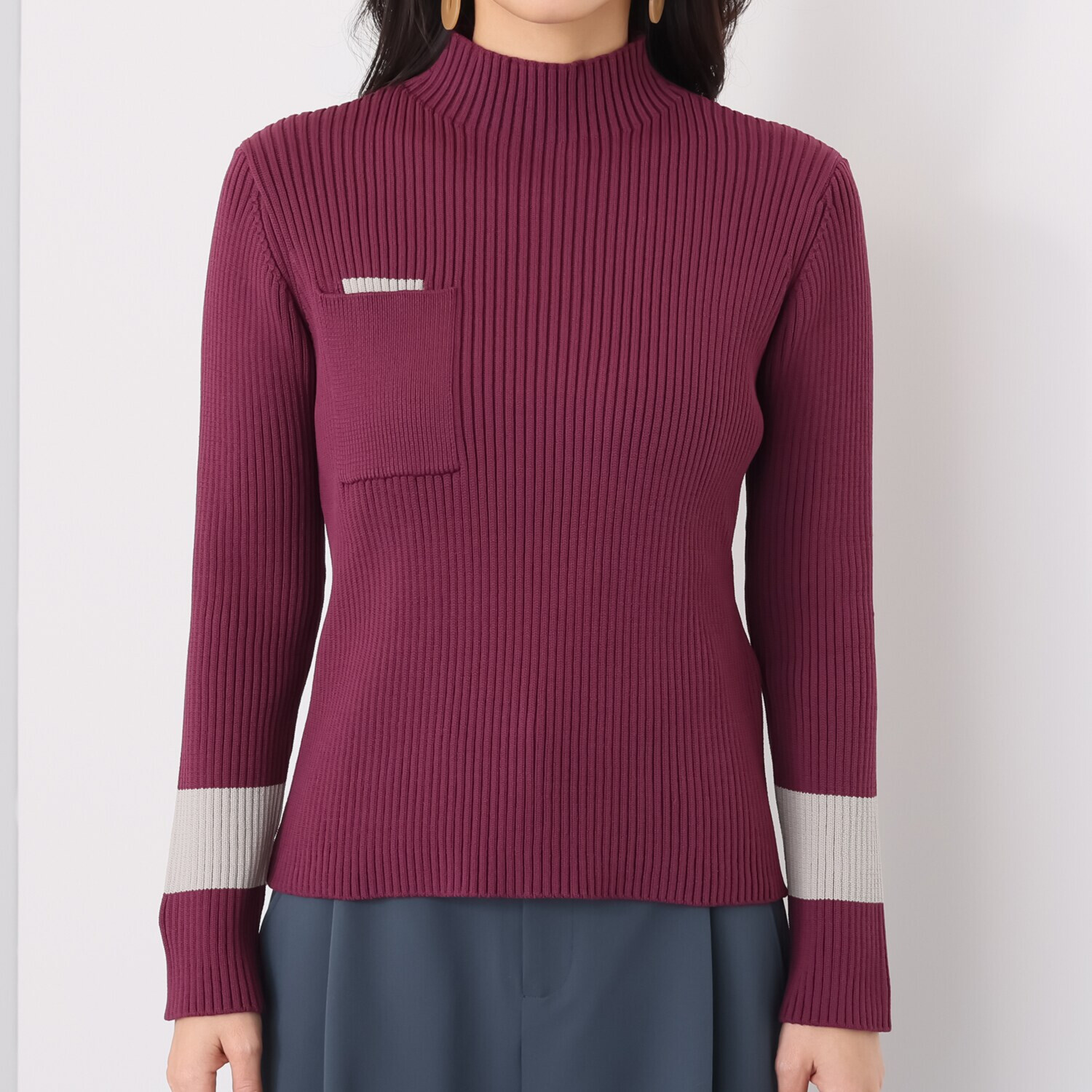 コモエリークローゼット 配色が躍る ハイネック ニットプルオーバー