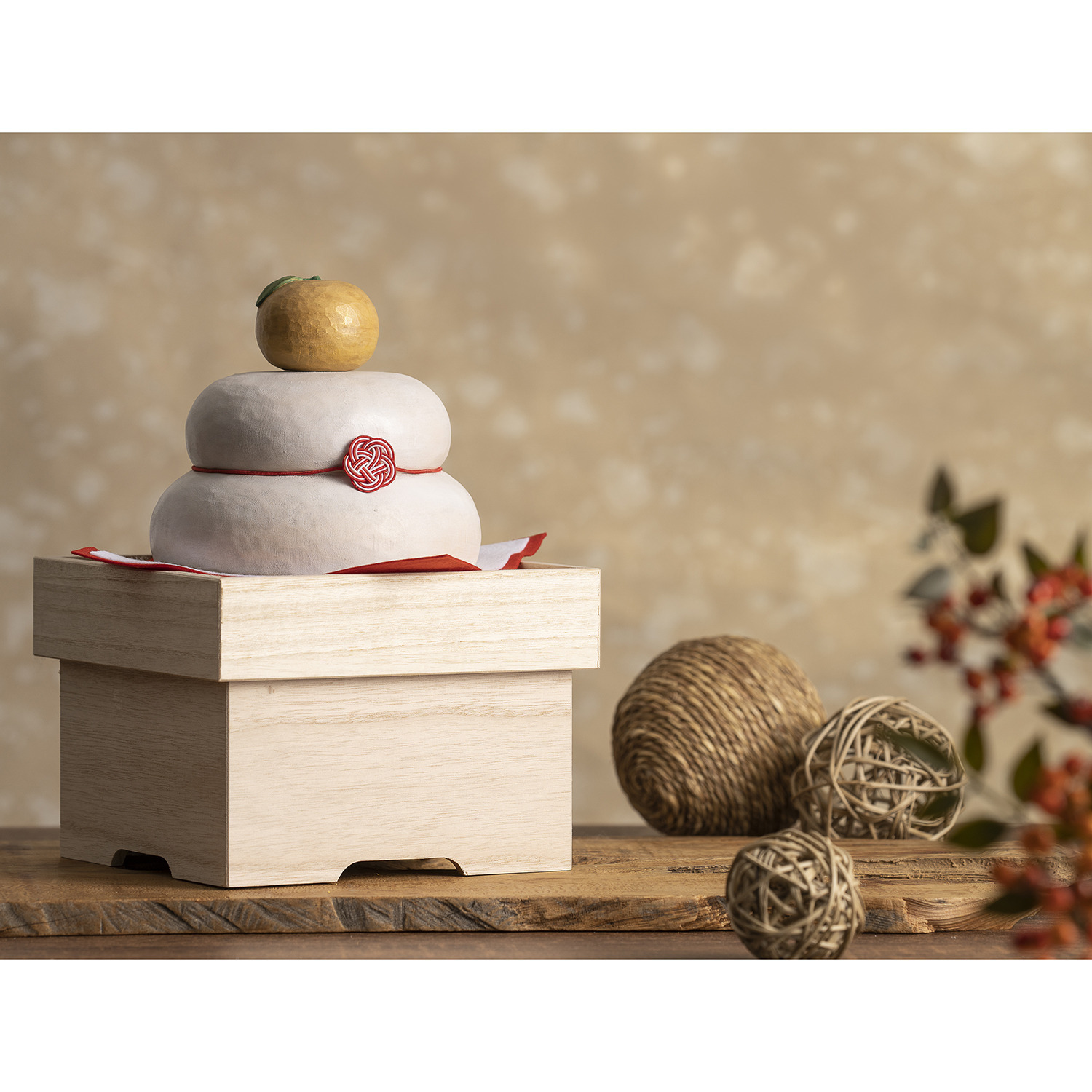 たまふり屋 宝来宝来神社御祈祷 金運祈願の永世木彫り鏡餅 ＜大＞