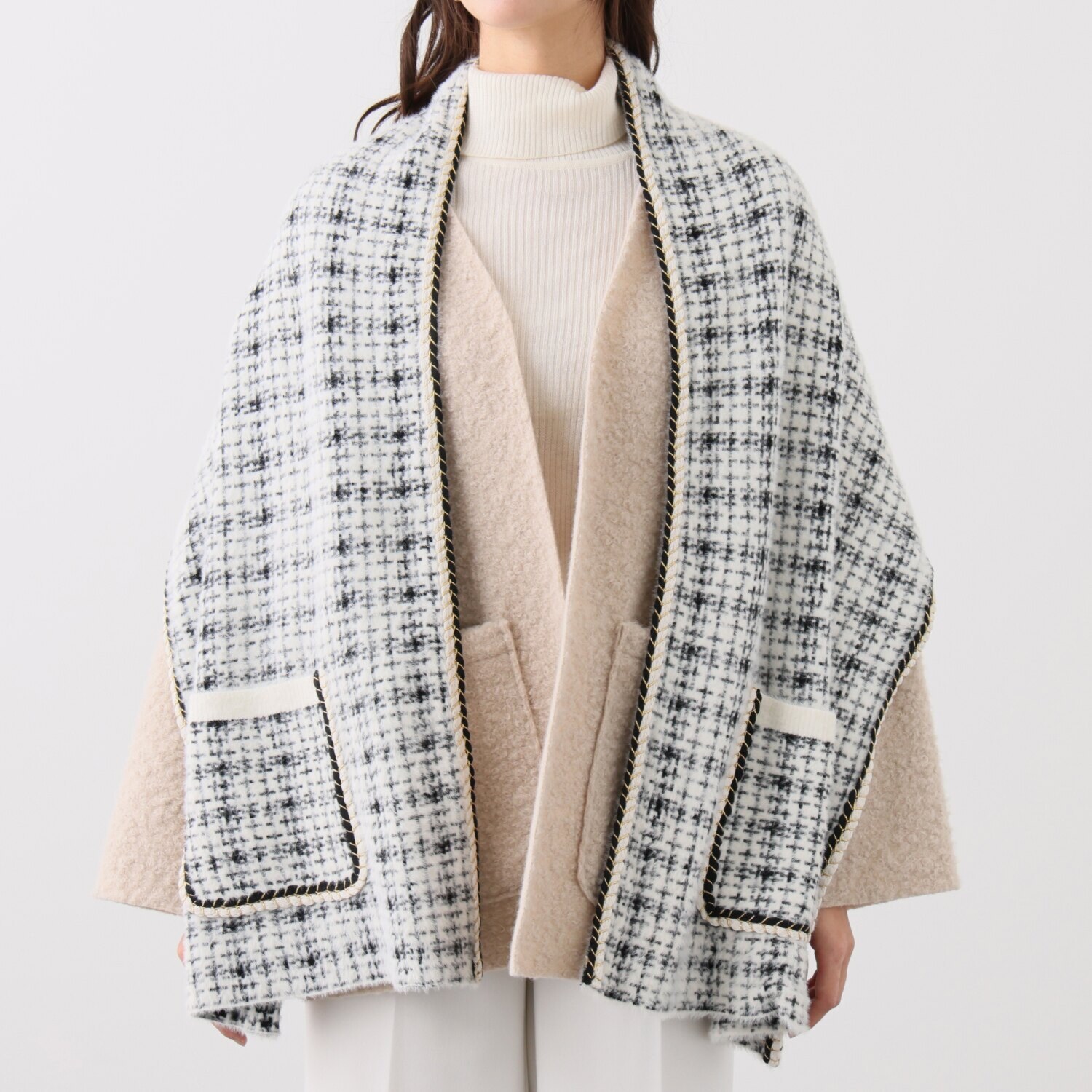 エピデミーク ツイード調 ポケット付ストール